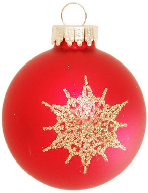 Krebs Glas Lauscha Weihnachtsbaumkugel Schneeflocke rot (16 St), Weihnachtsdeko, Christbaumschmuck, Christbaumkugeln aus Glas