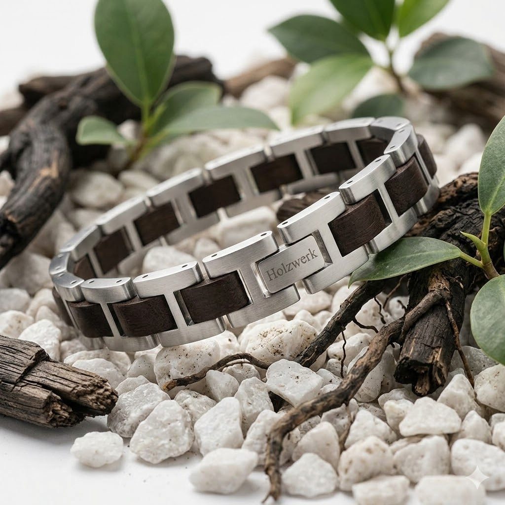 Holzwerk Edelstahlarmband Designer Holz Armband, Armkette Gliederarmband, Holz Unikate inkl. Armbandkürzer, ideal als Geschenk