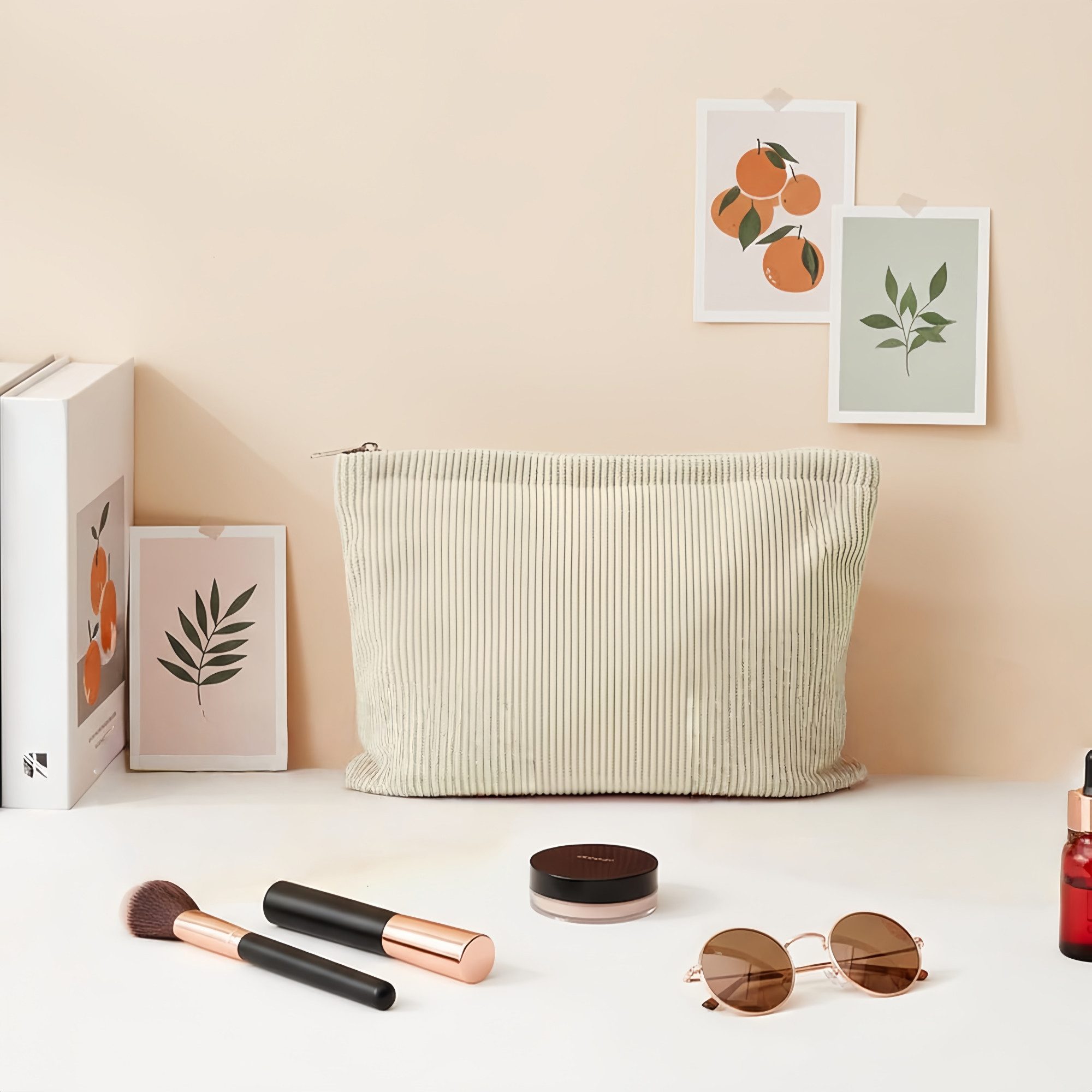 FOUORTUNATE-BEE Kosmetiktasche Kosmetiktasche aus Cord mit Reißverschluss für Reisen, Cord-Kosmetiktasche für Damen, Kulturbeutel mit Reißverschluss