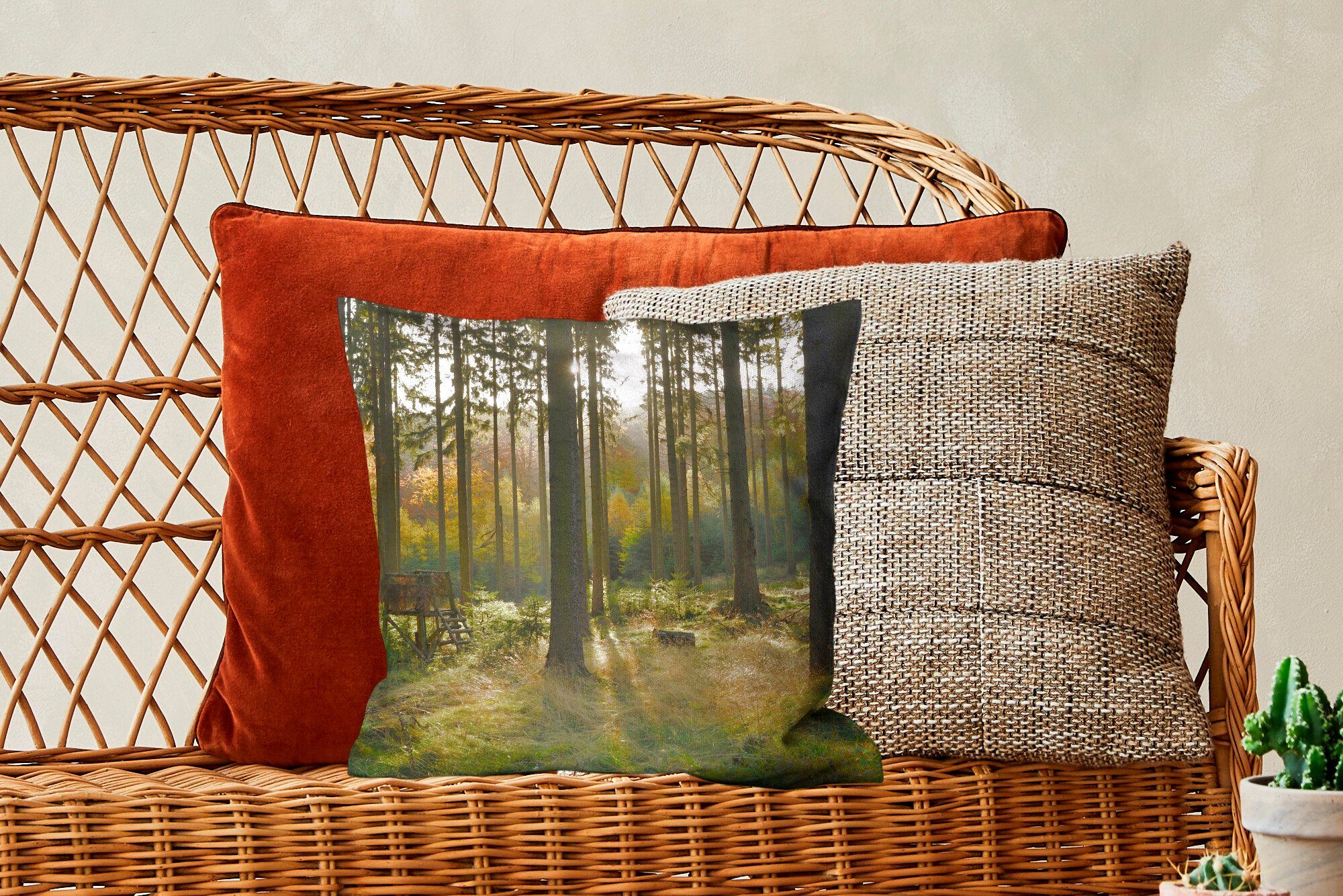 für Zierkissen mit - Sofakissen Füllung Wohzimmer, Sonne, Deko, Dekokissen - Schlafzimmer, Sommer Wald MuchoWow