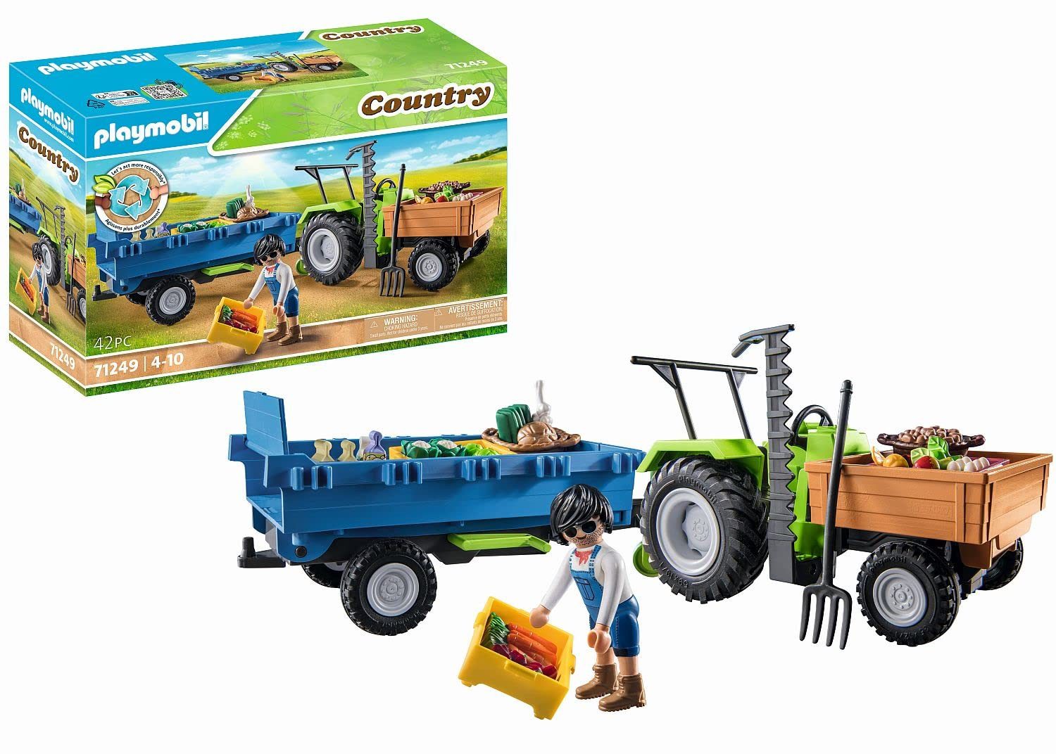 Playmobil® Spielwelt Country Traktor mit Hänger 71249, (42-tlg), PLAYMOBIL Country Spielset