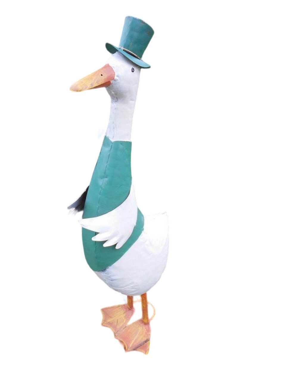 Deko-Impression Dekofigur Große Ente mit Zylinder Gartendekoration Eisen grün-weiß 62 cm (1 St)