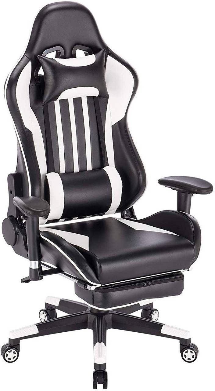 EUGAD Gaming-Stuhl (1 St), Fußstütze Wippfunktion Höhenverstellbar Kunstleder Weiß