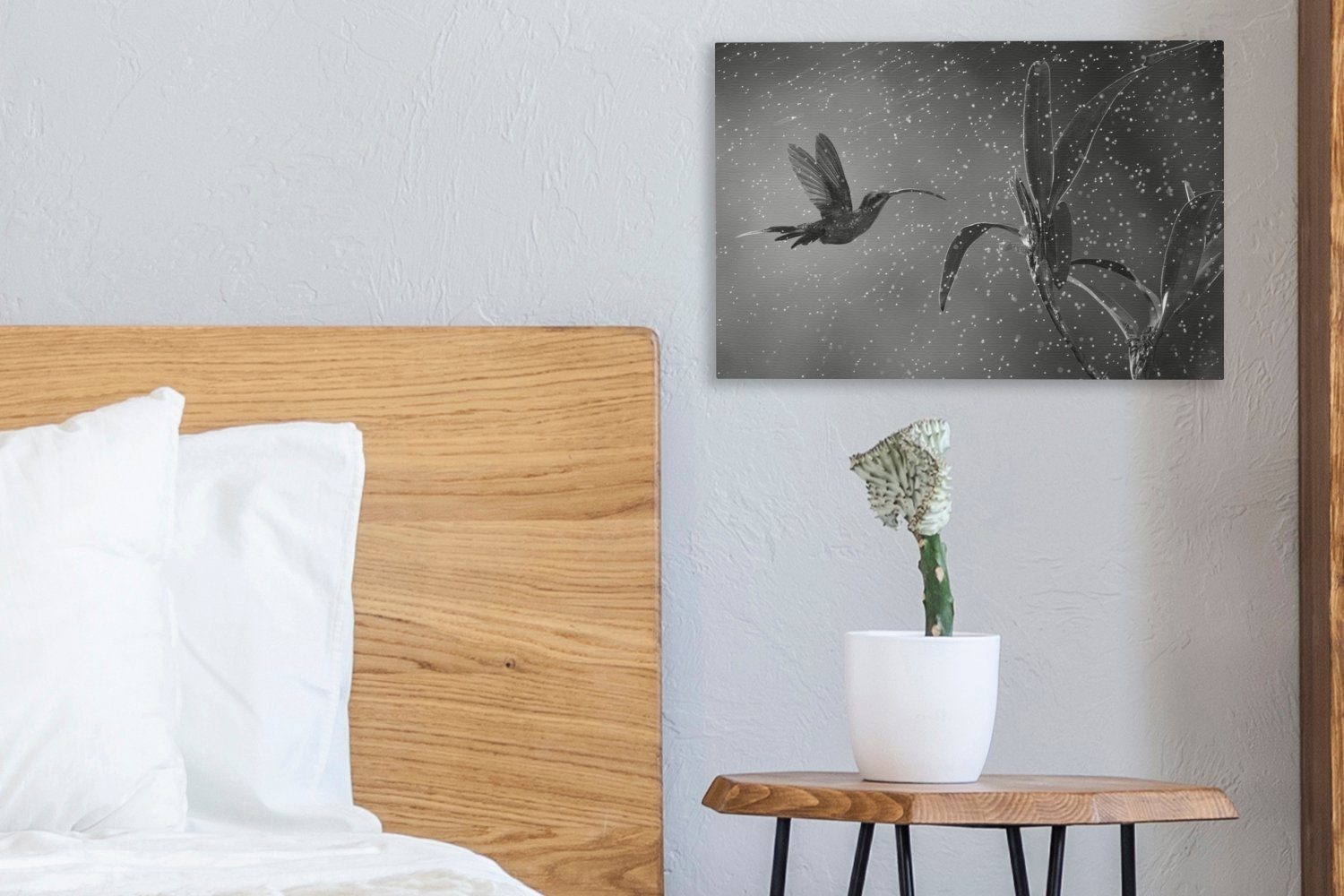 OneMillionCanvasses® Leinwandbild Aufhängefertig, weiß, Costa von cm Regen St), in Rica Kolibri im der (1 30x20 und in Wanddeko, schwarz Leinwandbilder, Wandbild Natur