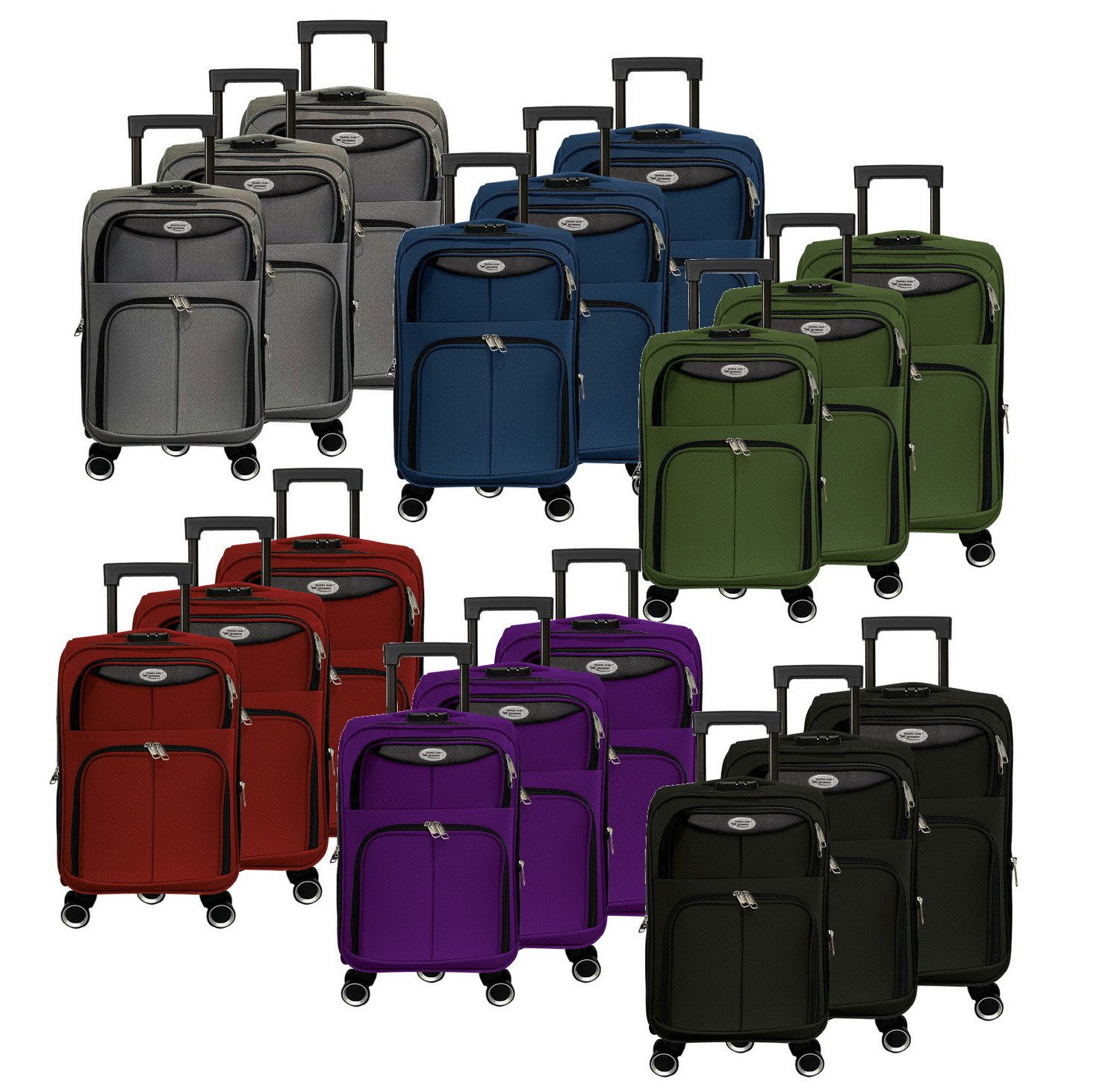 Gustav Voss Trolleyset Reisekofferset MYKONOS Reisekoffer-Set Trolley Reisetrolley, 4 Rollen, (Reisekofferset mit Leichtlauf-Rollen, 3 tlg., Softshell Kofferset), Teleskopgriff Zahlenschloss 360° Leichtlauf-Doppelrollen