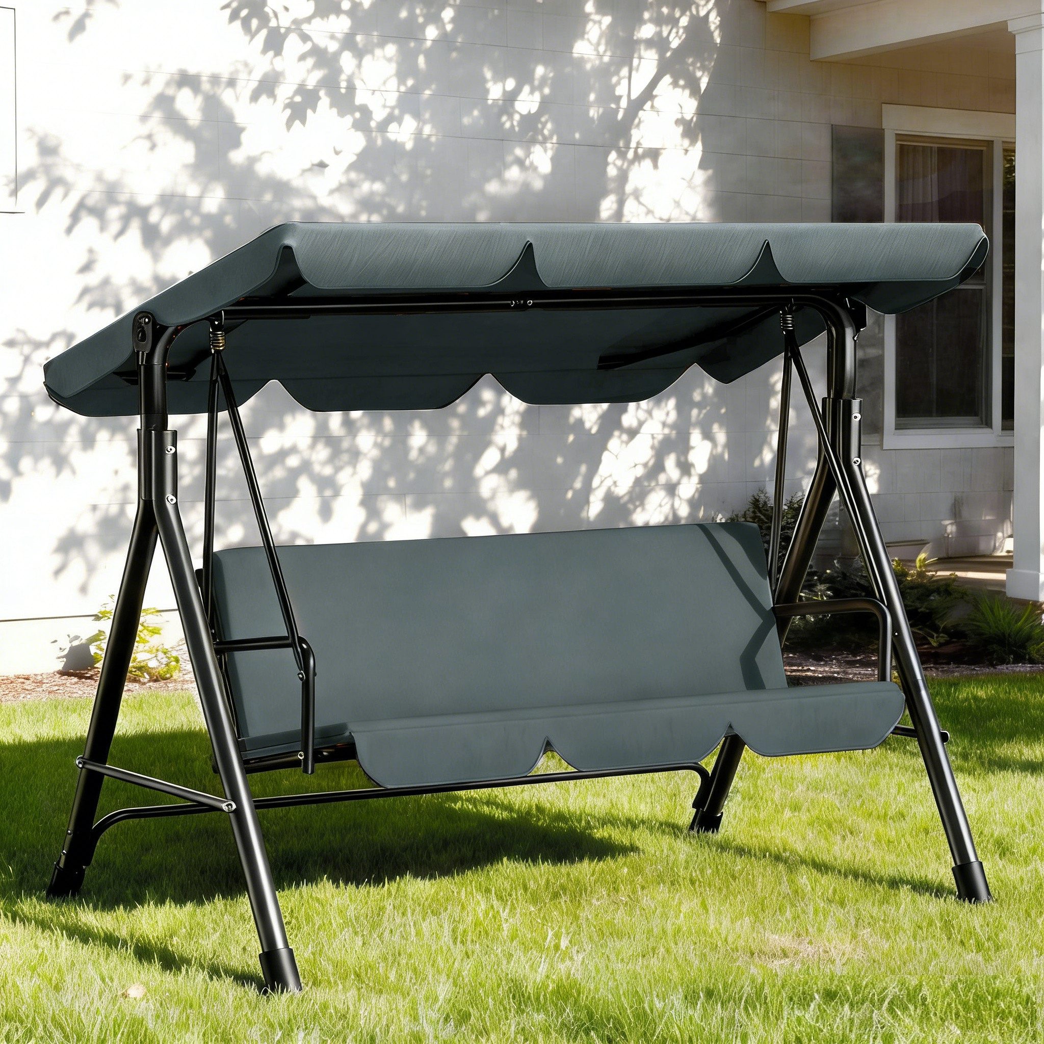 Huracan Hollywoodschaukel 3-Sitzer, Gartenschaukel mit Verstellbarem Sonnendach, 3-Sitzer, 193*110*152cm, UV-Schutz Wetterfest, Schaukelbank 220kg Belastbar
