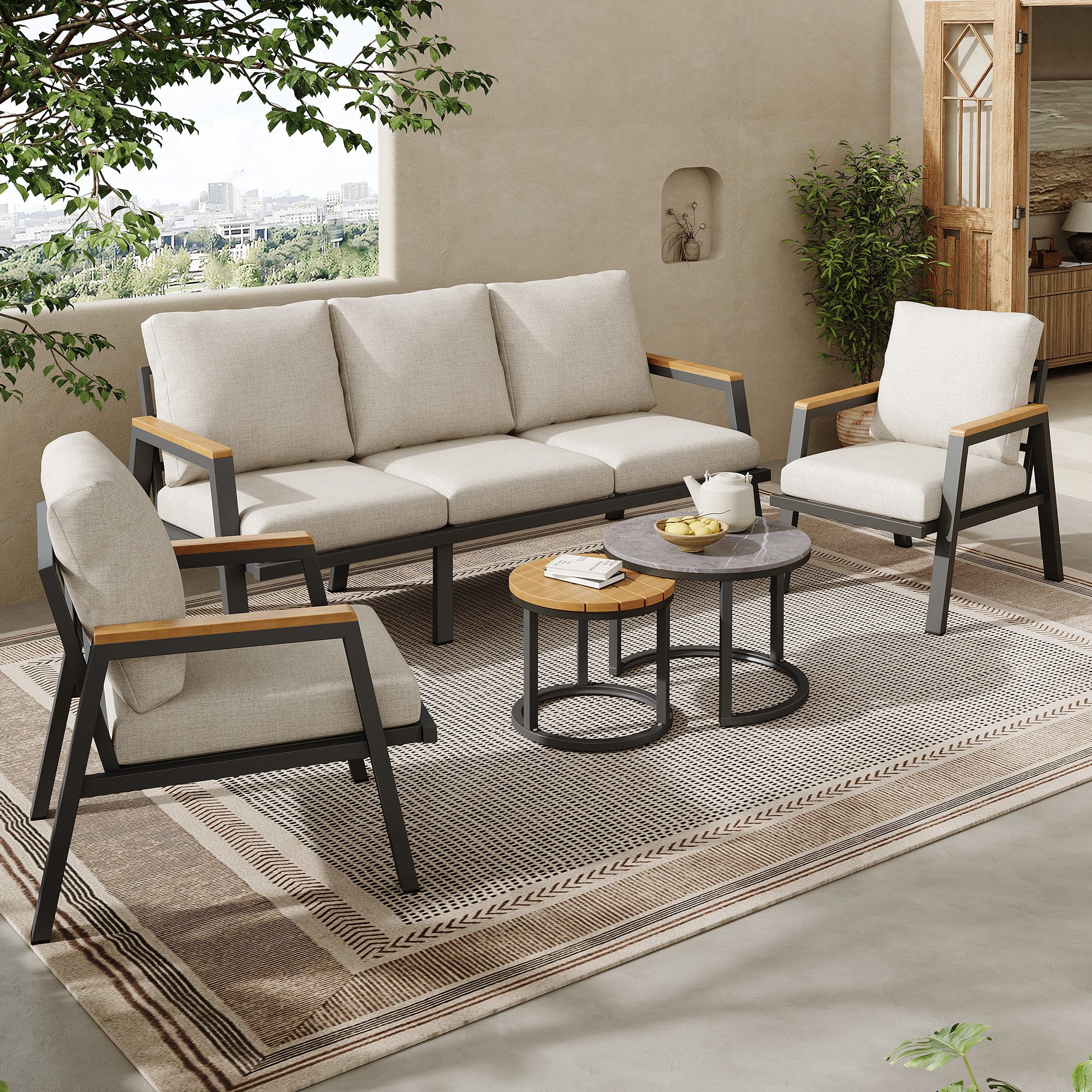 Fine Life Pro Gartenlounge-Set Gartenmöbel-Set mit 3-Sitzer-Sofa, 2 Sessel und 2 Couchtische