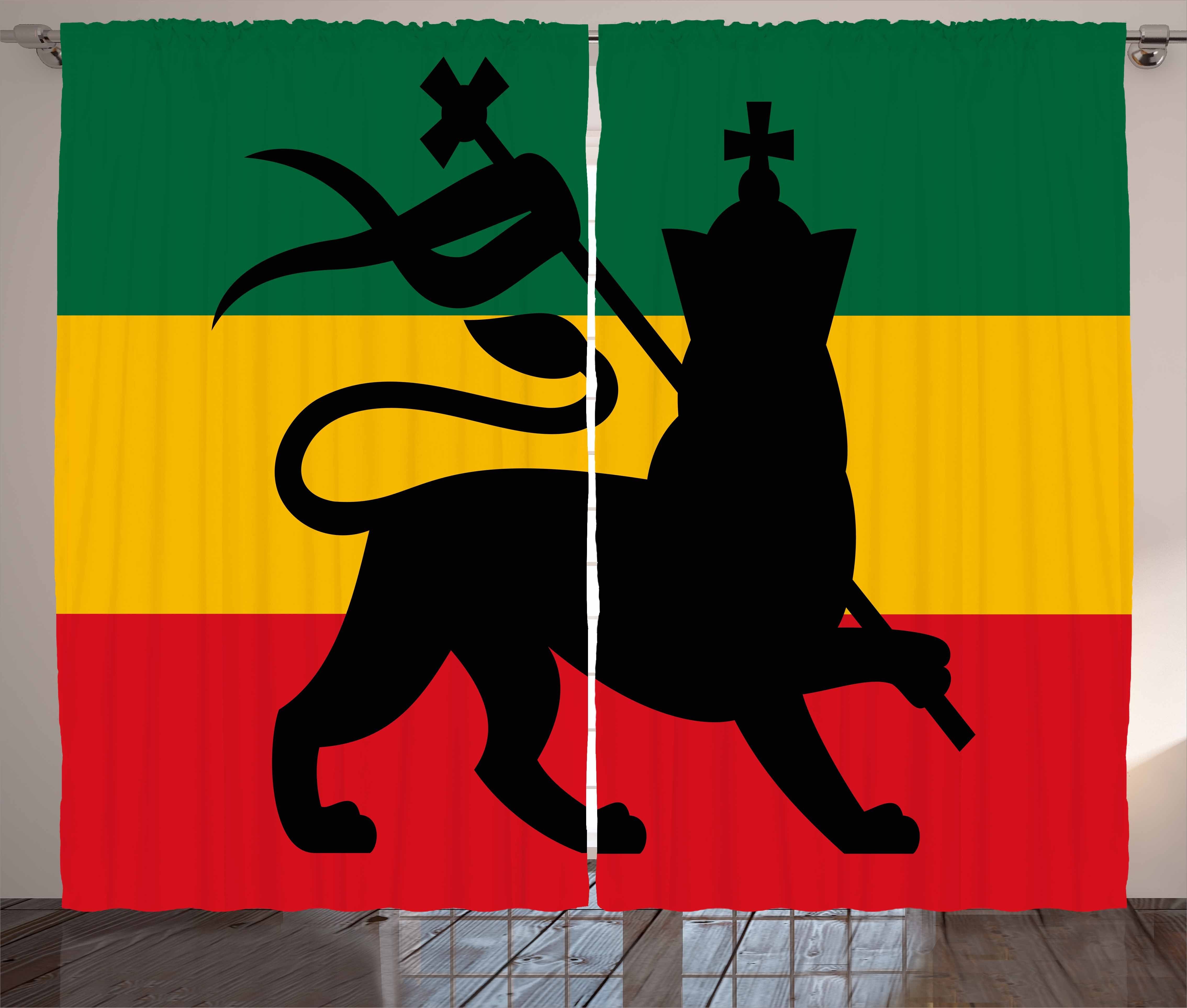 Gardine Schlafzimmer Kräuselband Vorhang mit Schlaufen und Haken, Abakuhaus, Rasta Judah Lion Reggae Flagge