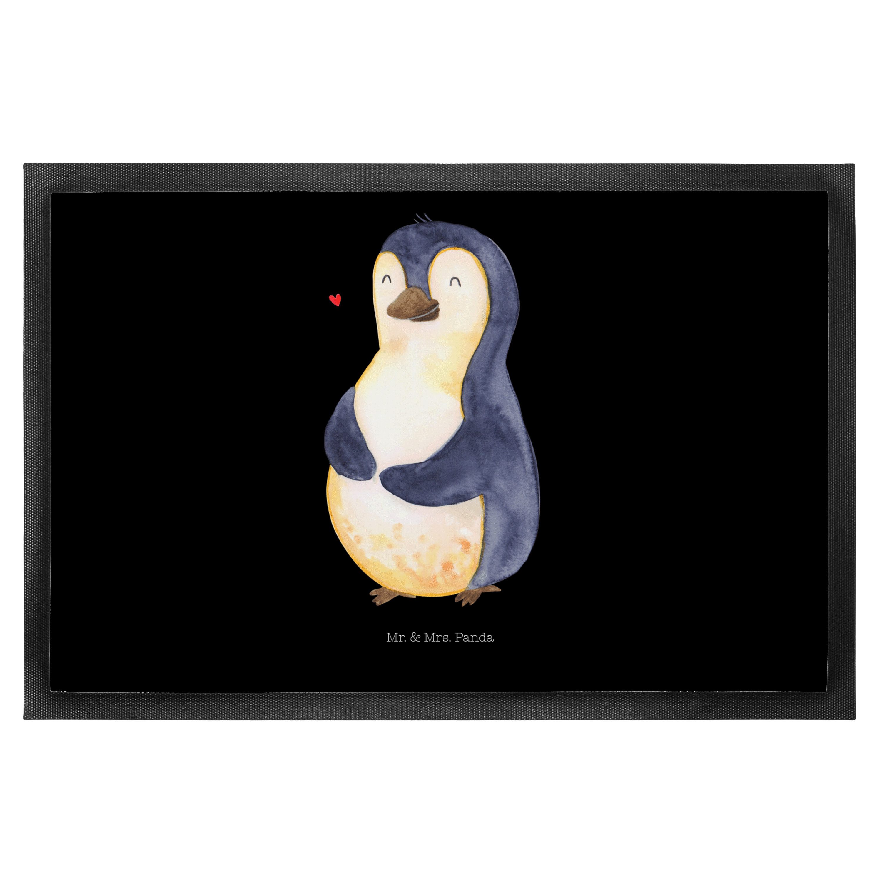 Mr. & Mrs. Panda Fußmatte Pinguin Diät, fußmatte 50 x 75 cm, Schwarz, glücklich, Pinguine, Moti, rechteckig, Höhe: 50 mm, Körperliebe Türmatte Diät