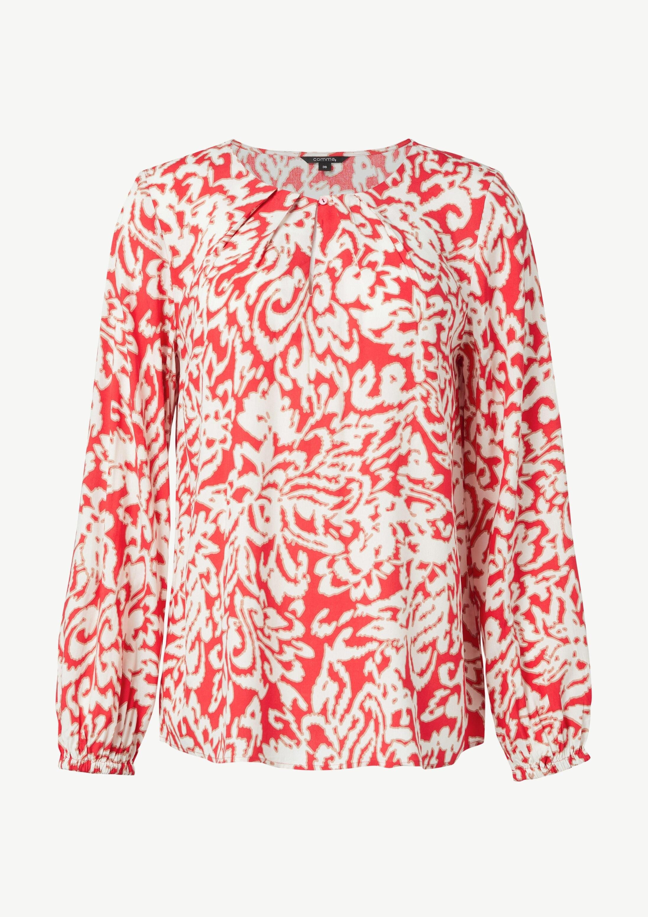 comma Langarmbluse Bluse Bluse mit plissiertem Ausschnitt