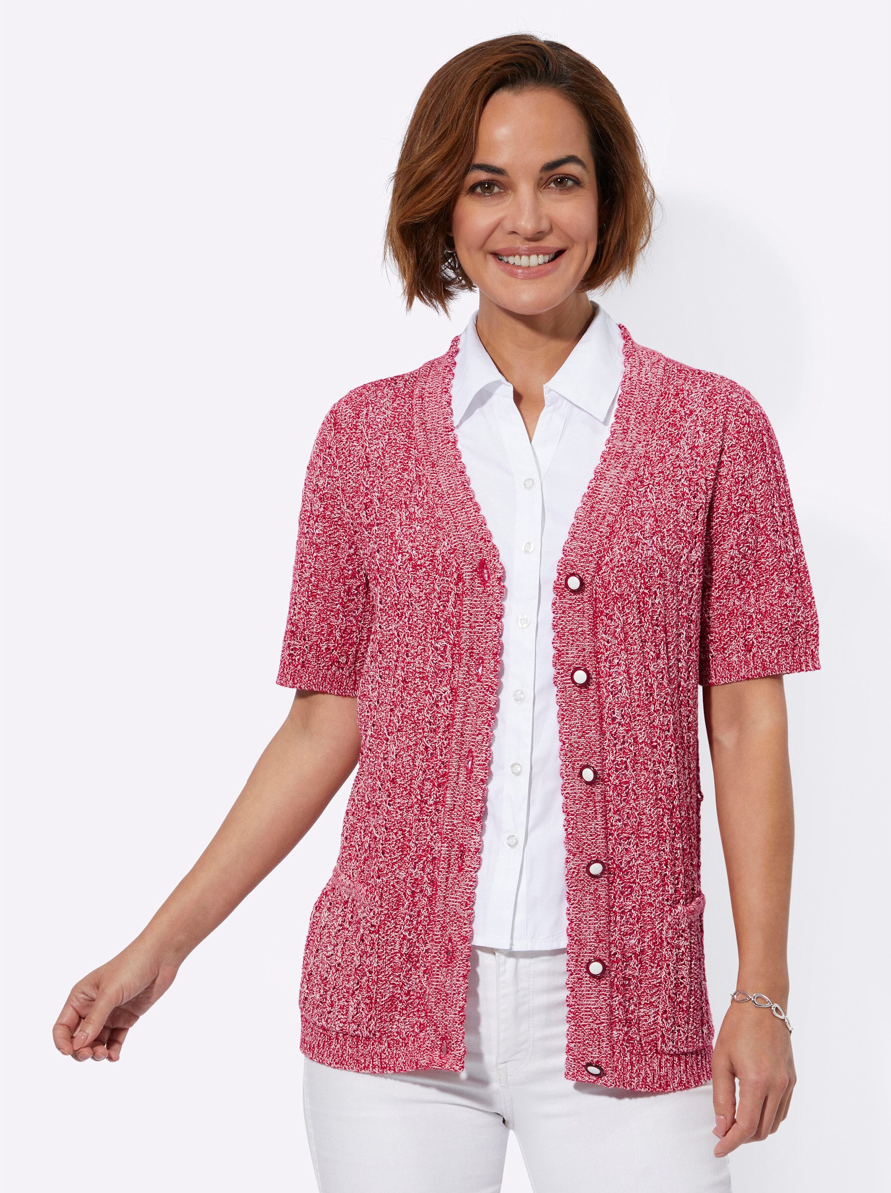 Strickjacke Strickjacke Kurzarm Ajour, Jersey