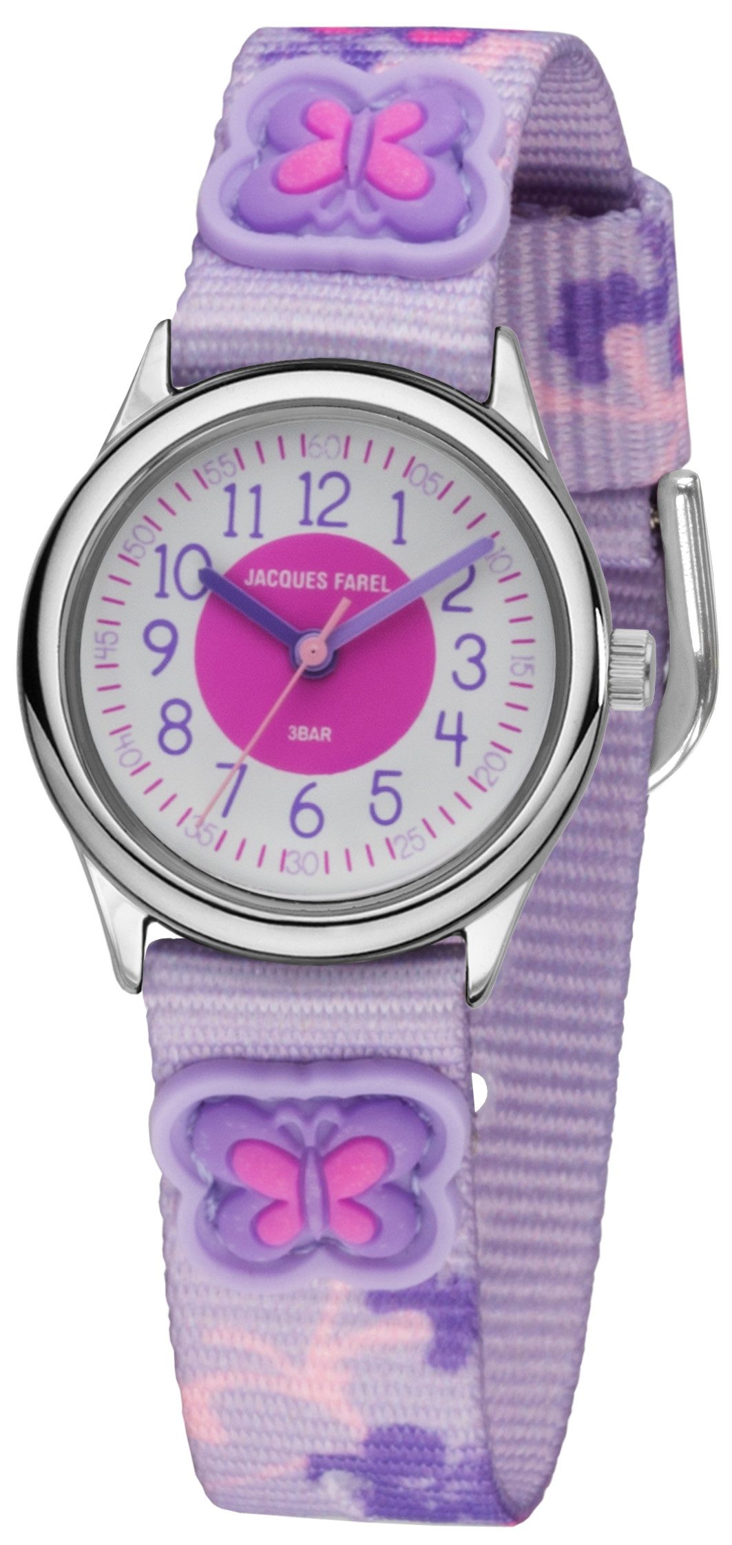 Jacques Farel Quarzuhr HCC Kinder Armbanduhr Textilband, analog deutlich Kinderuhr Schulanfang Geschenkidee Ø 26 mm
