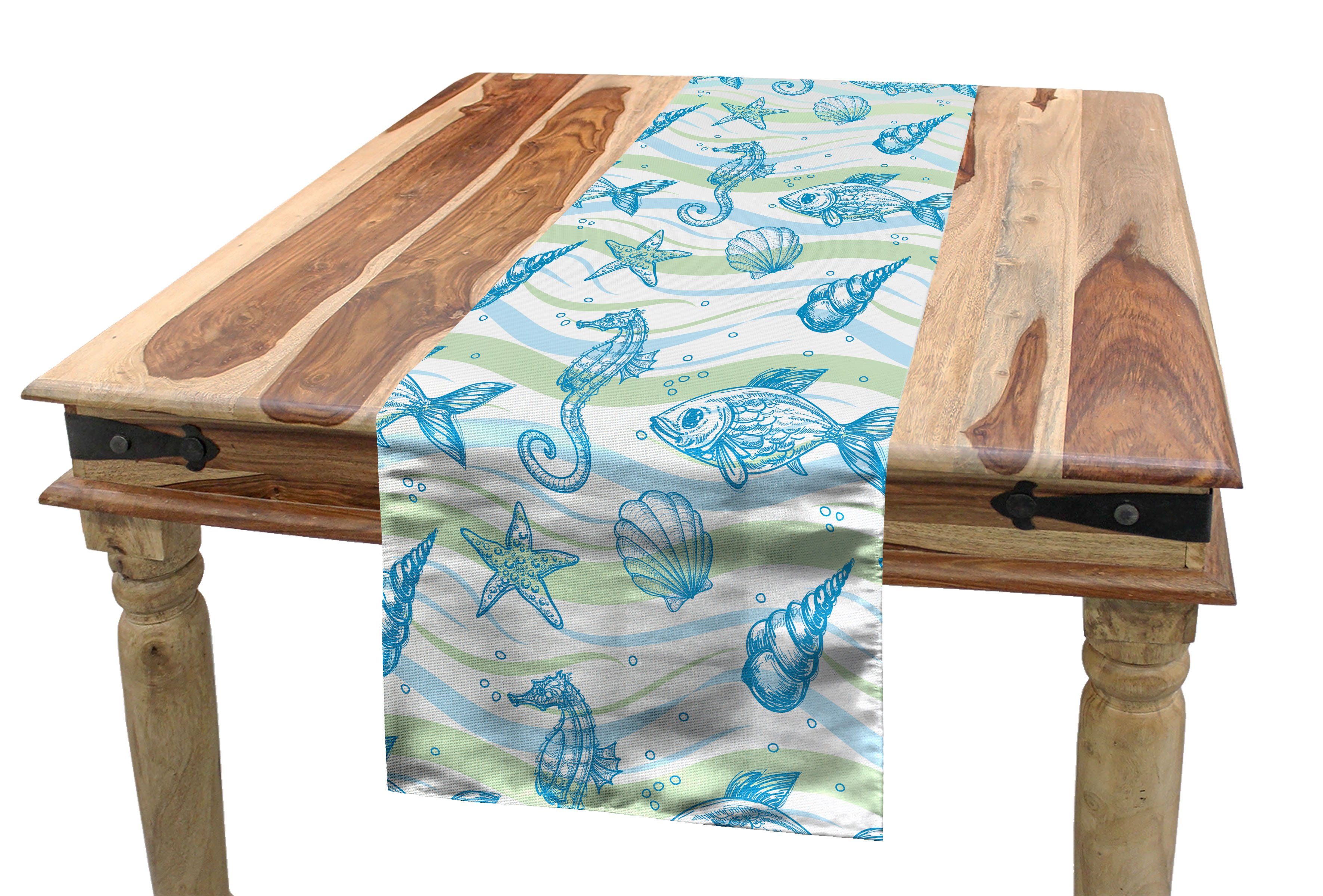 Abakuhaus Tischläufer Esszimmer Küche Rechteckiger Dekorativer Tischläufer, Nautisch Ozean-Shell Starfish