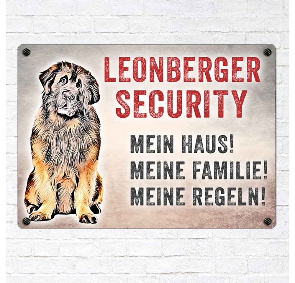 Thumbnail - Cadouri Warnschild Hundewarnschild LEONBERGER SECURITY - Hinweisschild mit Hunderasse, (1 St., Metallschild mit vier vor...