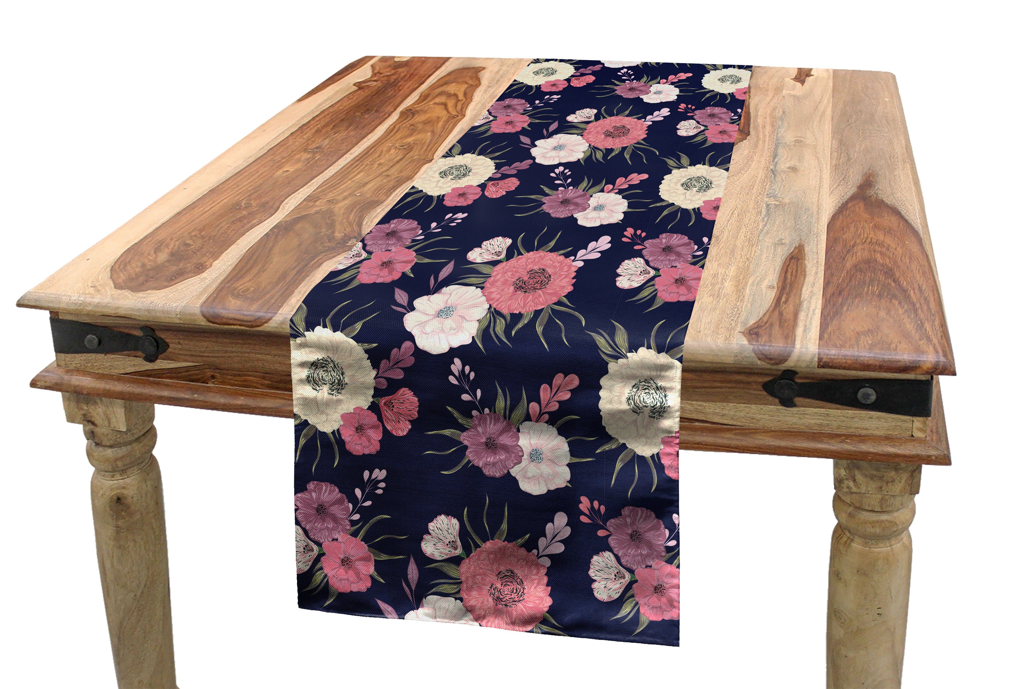 Tischläufer Abakuhaus Esszimmer Tischläufer, Dahlie Rechteckiger Vintage-Blüten-Pfingstrose Küche Dekorativer Mohn