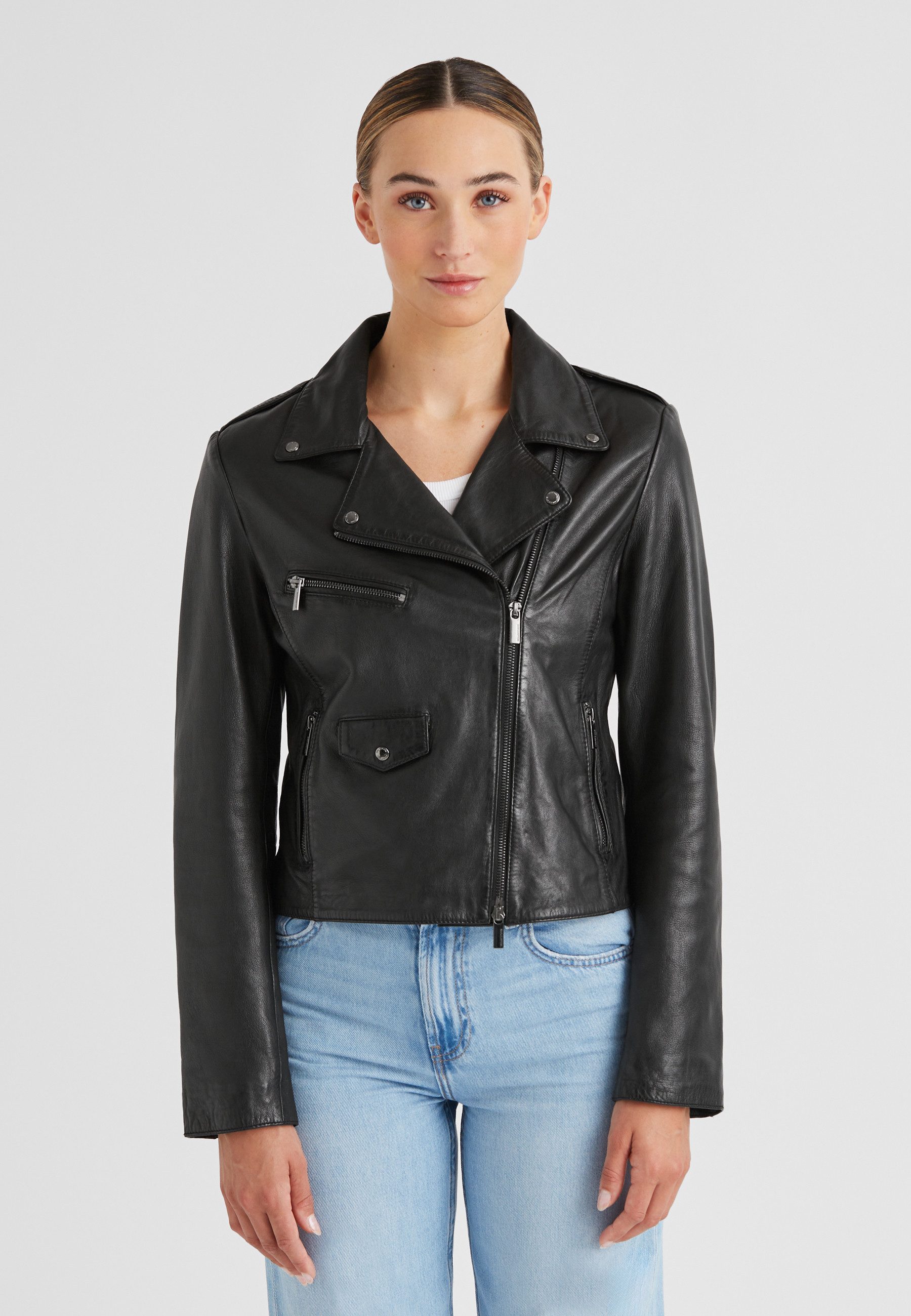 Milestone Lederjacke MSDebra Damen klassisch Zwei Wege RV schlanke Passform