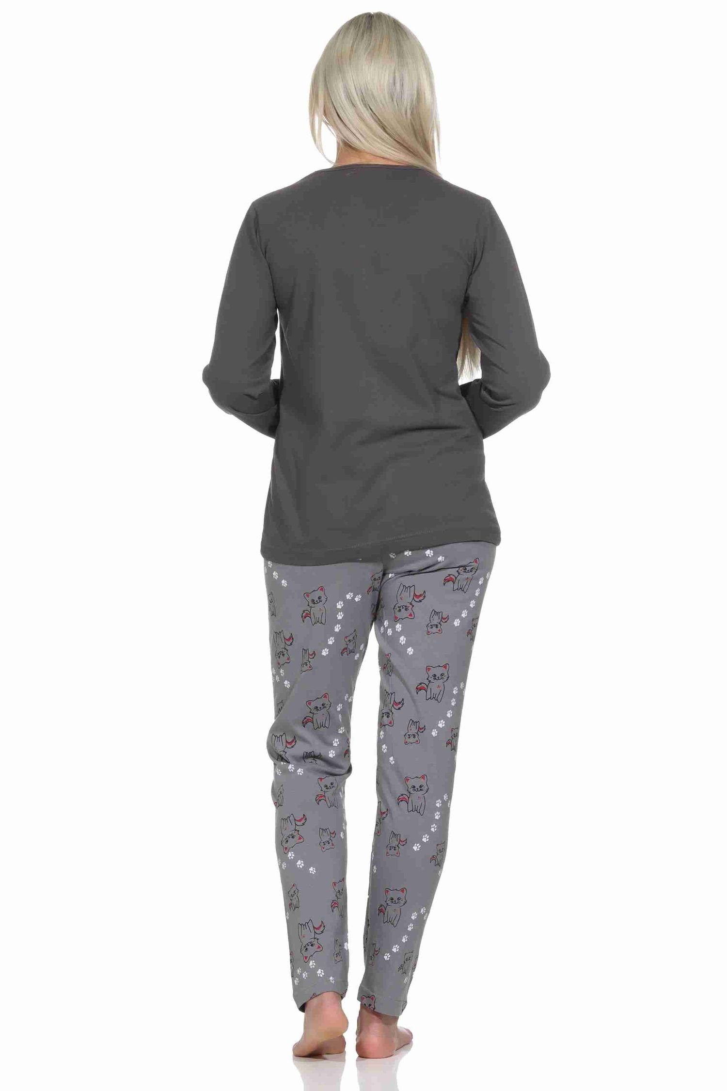 Normann Pyjama Süsser Damen Schlafanzug lang Pyjama mit Katzen - Motiv – Bild 3 von 4
