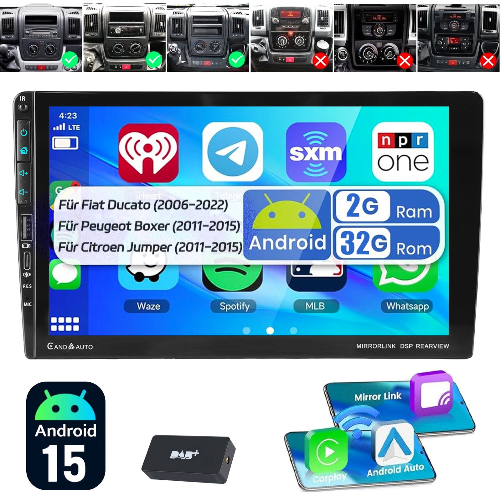 DAB+ Für Fiat Ducato 2006-2023 Carplay Android 15 Autoradio GPS Wifi Autoradio