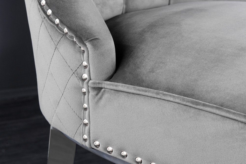riess-ambiente Barhocker CASTLE DELUXE grau / silber (Einzelartikel, 1 St), Esszimmer · Samt · Edelstahl · mit Lehne · Tresenstuhl · Barock Design