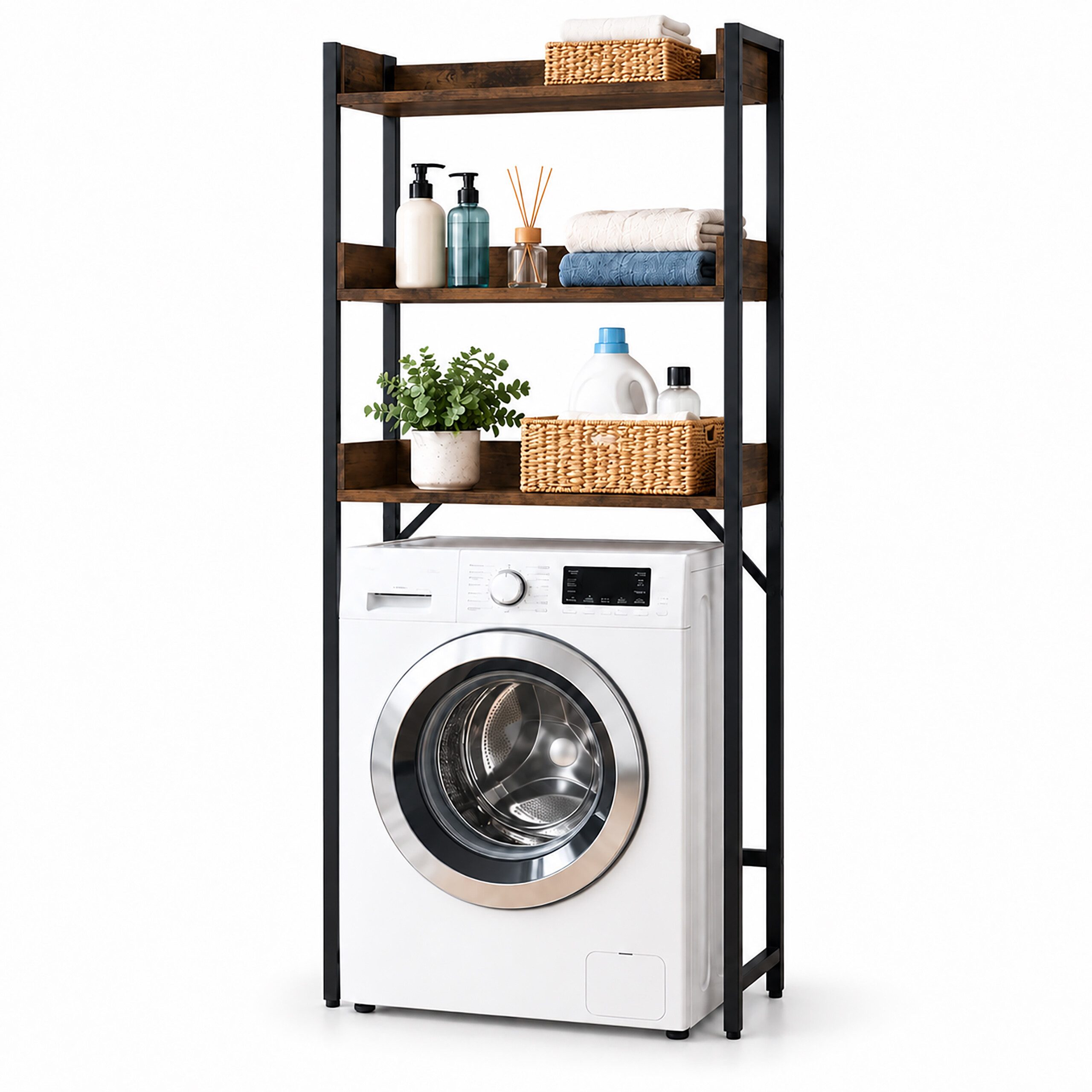relaxdays Standregal Waschmaschinenregal 166 cm, 1-tlg., Industrial, Schwarzes Metall
