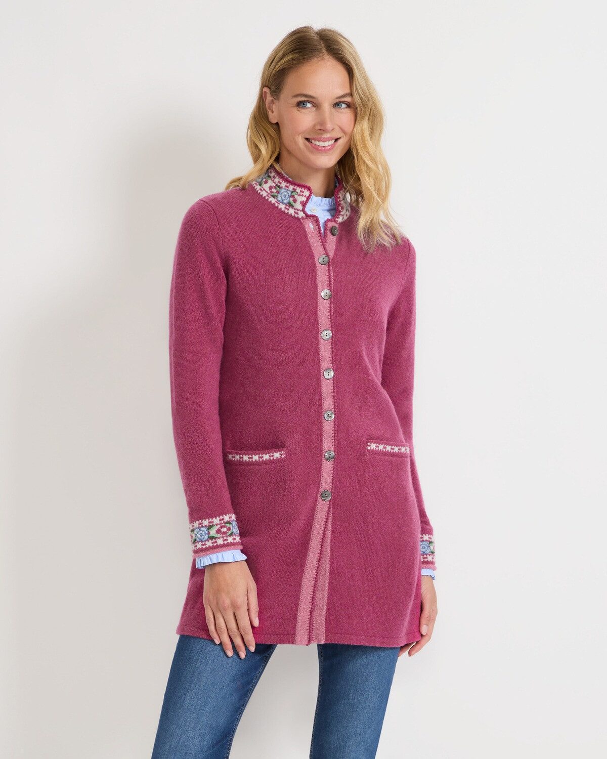 Reitmayer Strickjacke Lange Strickjacke mit Jacquard-Muster – Bild 4 von 4