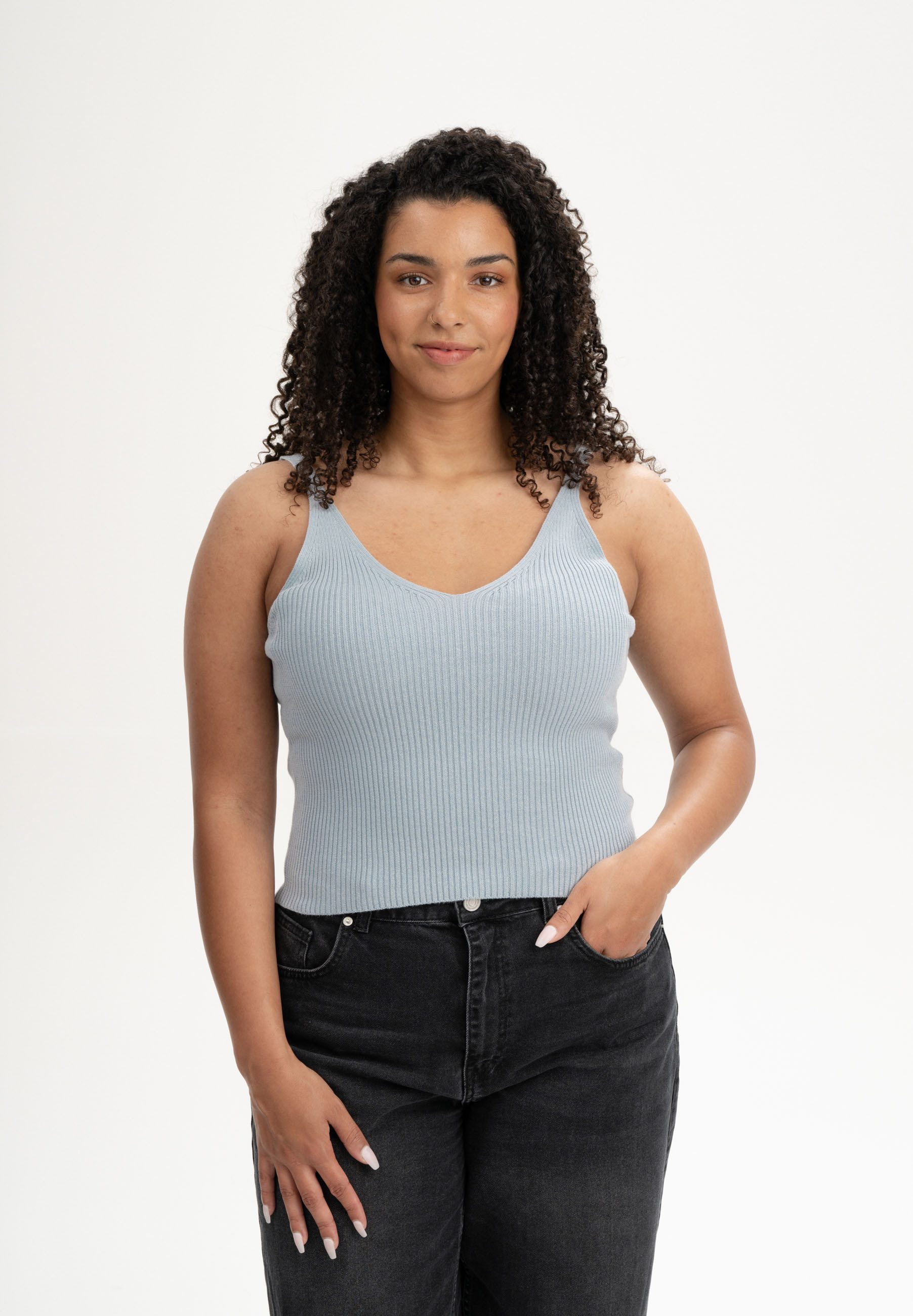 MELA Trägertop V-Neck Strick Top Style RHADA Ärmellos