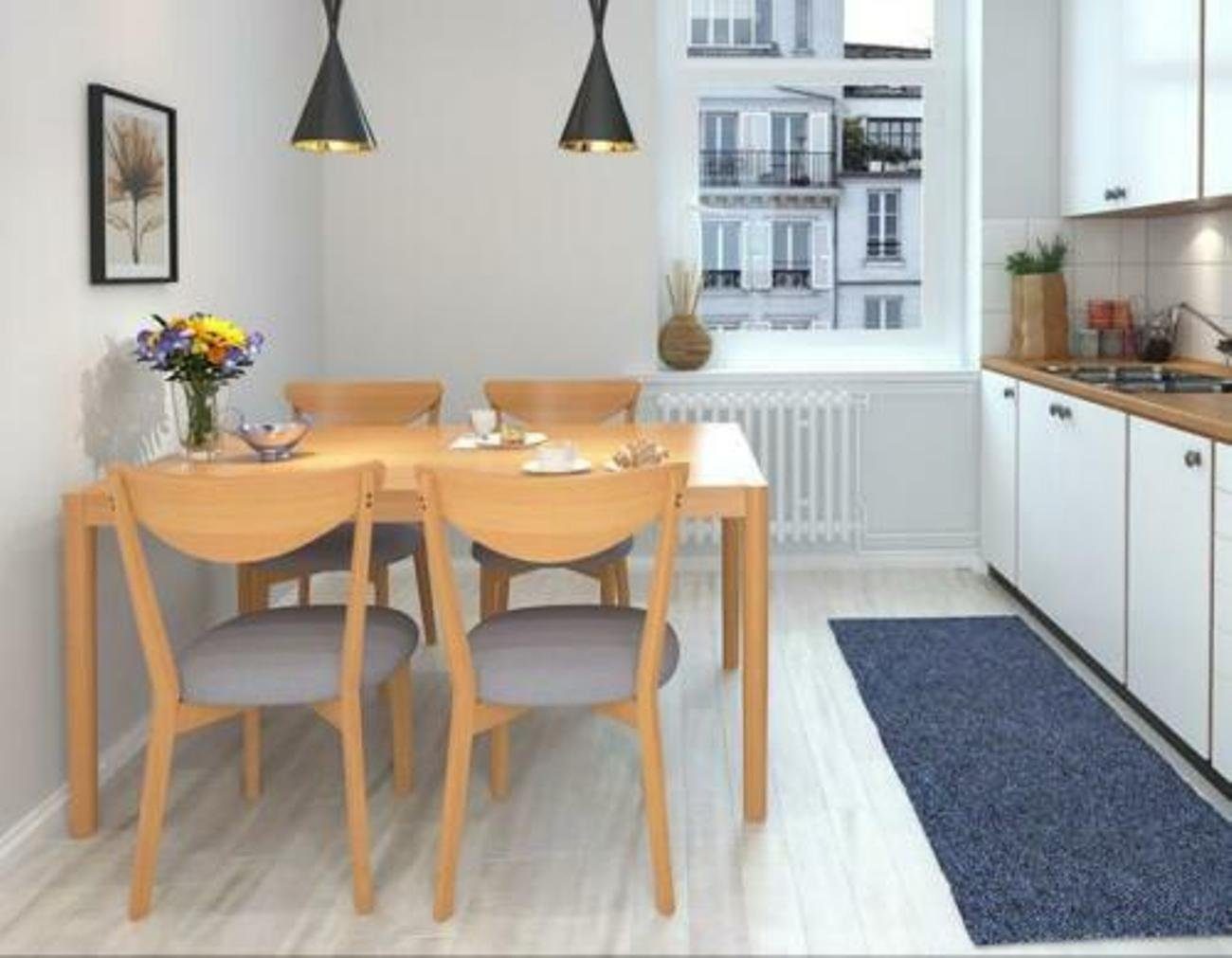 JVmoebel Esszimmer-Set, Ess Tisch + 4 Stühle Konferenz Tische Büro Holz Design Stuhl 150x85