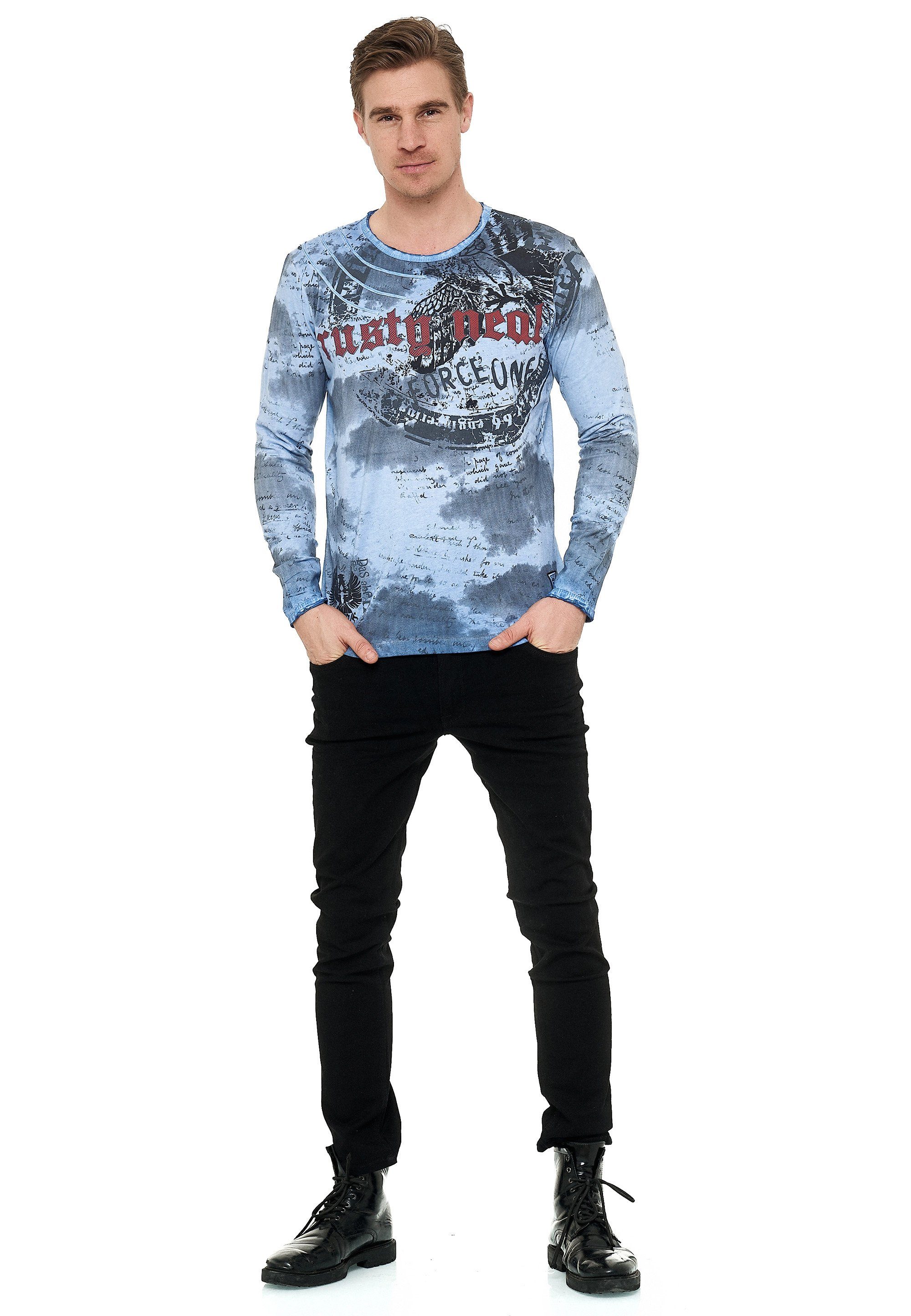 blau Langarmshirt mit Rusty Batik-Print Neal