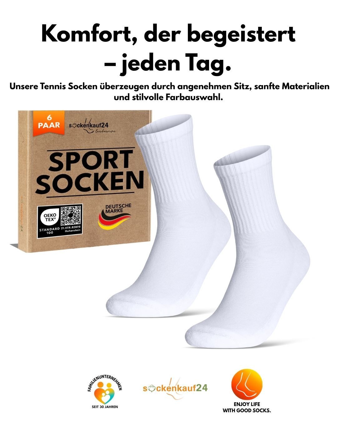 sockenkauf24 Tennissocken Herren Sportsocken Premium Retro Crew Socken mit Komfortbund (6-Paar) verstärkte Ferse & Fußspitze, gepolsterte Sohle, gekämmte Baumwolle