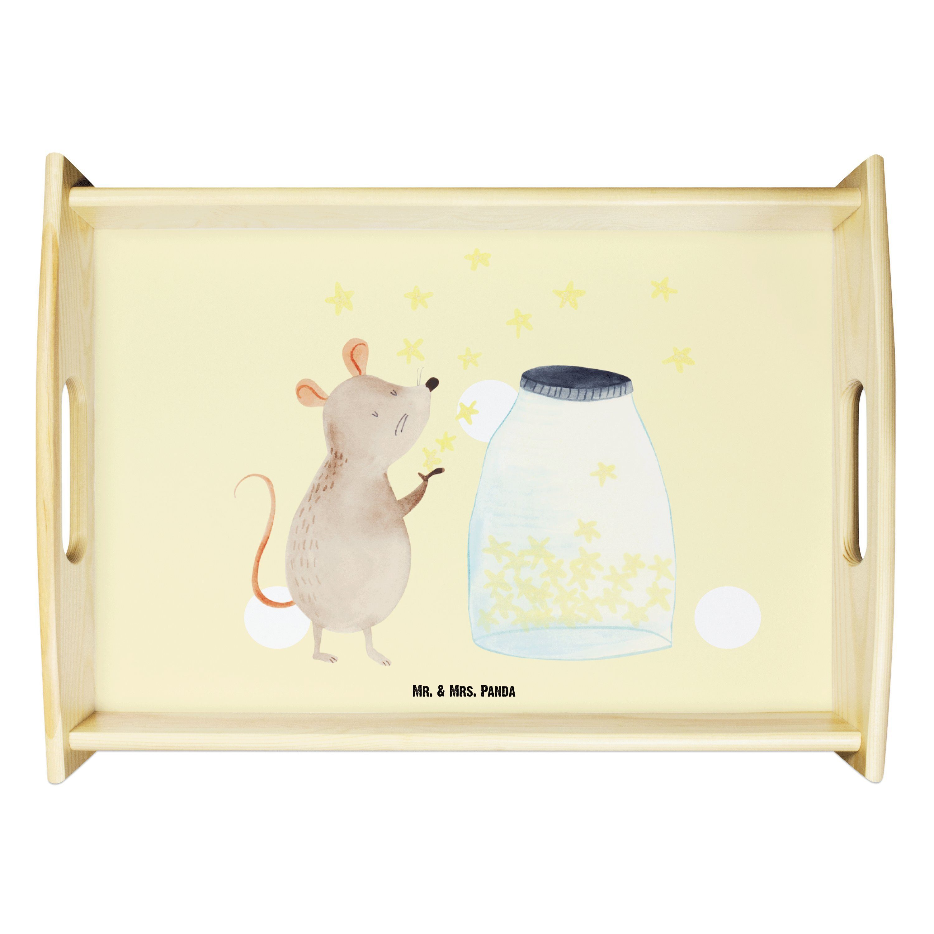 Mr. & Mrs. Panda Tablett Maus Sterne - Gelb Pastell - Geschenk, Wunsch, Gute Laune, Holztablet, Echtholz lasiert, (1-tlg)