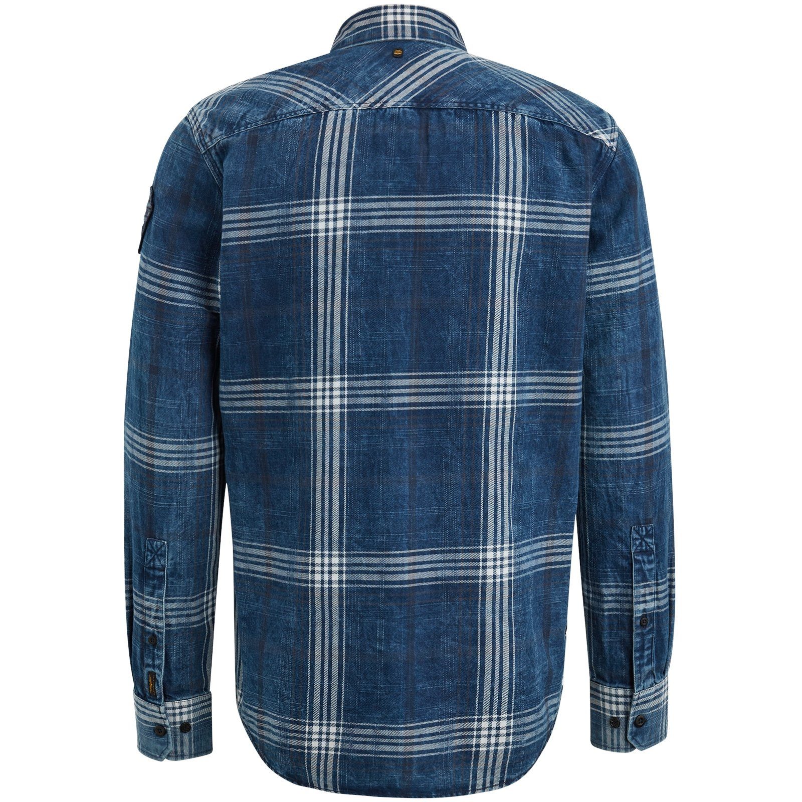 yd Langarmshirt LEGEND Shirt Check Indigo T-Shirt Sleeve Slub & Long PME Blue