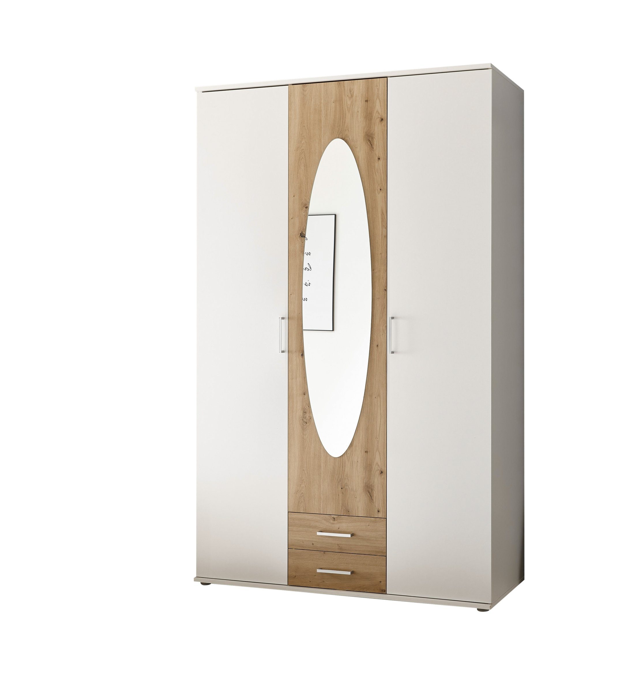 Artisan / Kassel Türen und 3 120x195x55 Eiche Kleiderschrank (BxHxT: möbelando cm) Schubladen 2 mit in Weiß