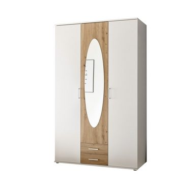 möbelando Kleiderschrank Kassel (BxHxT: 120x195x55 cm) in Weiß / Artisan Eiche mit 2 Schubladen und 3 Türen
