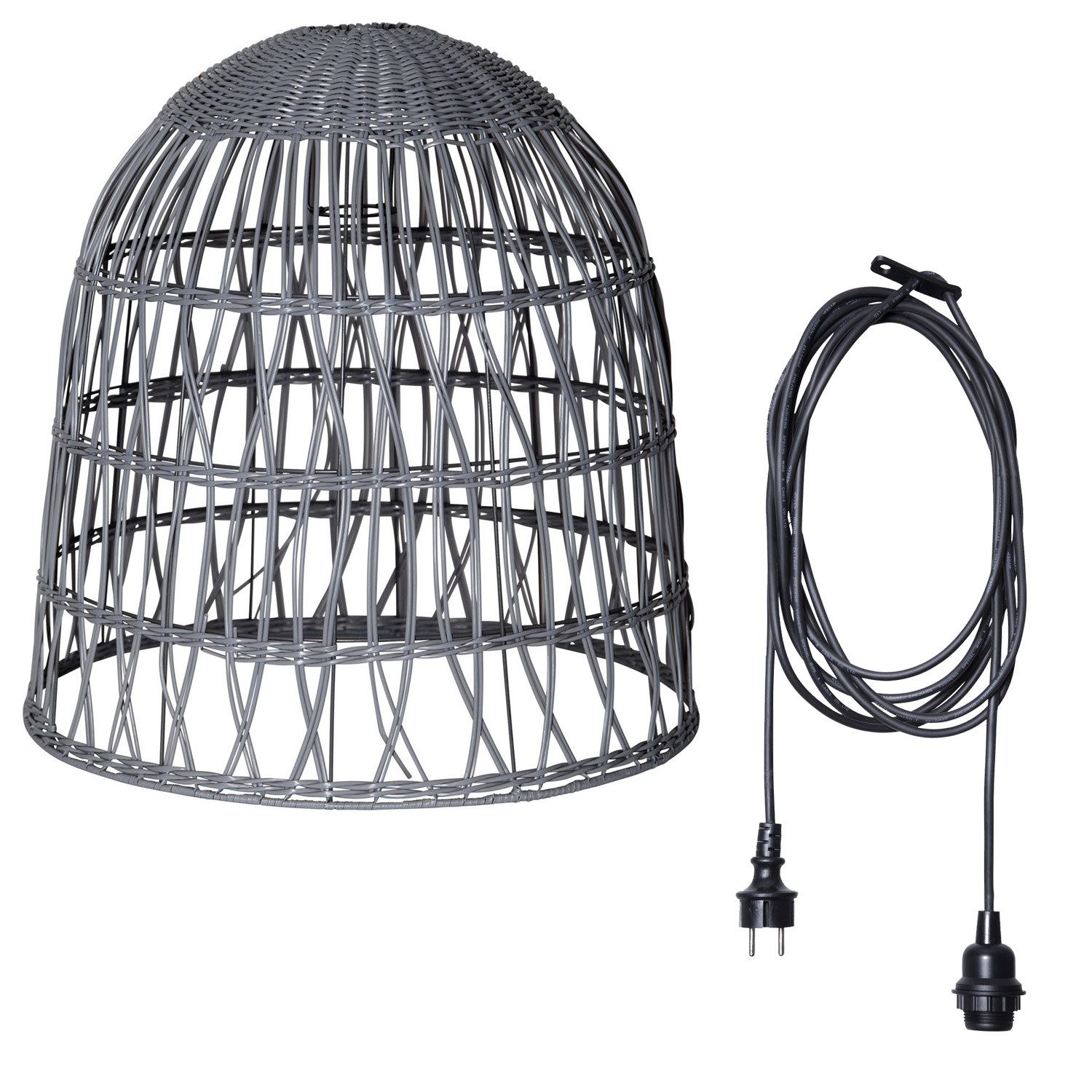 MARELIDA Hängeleuchte Lampenschirm BELL Rattanstil outdoor mit E27 Fassung H:50cm wetterfest