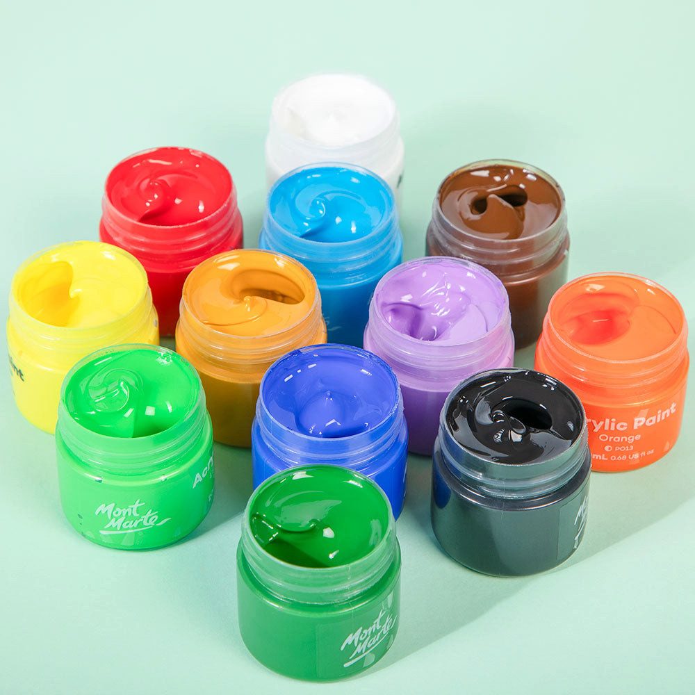 Mont Marte Acrylfarbe Set im Koffer 12 / 24 x 20 ml – kräftige Pigmente, cremige Konsistenz, Für kreative Projekte auf Leinwand, Holz und vielen Oberflächen