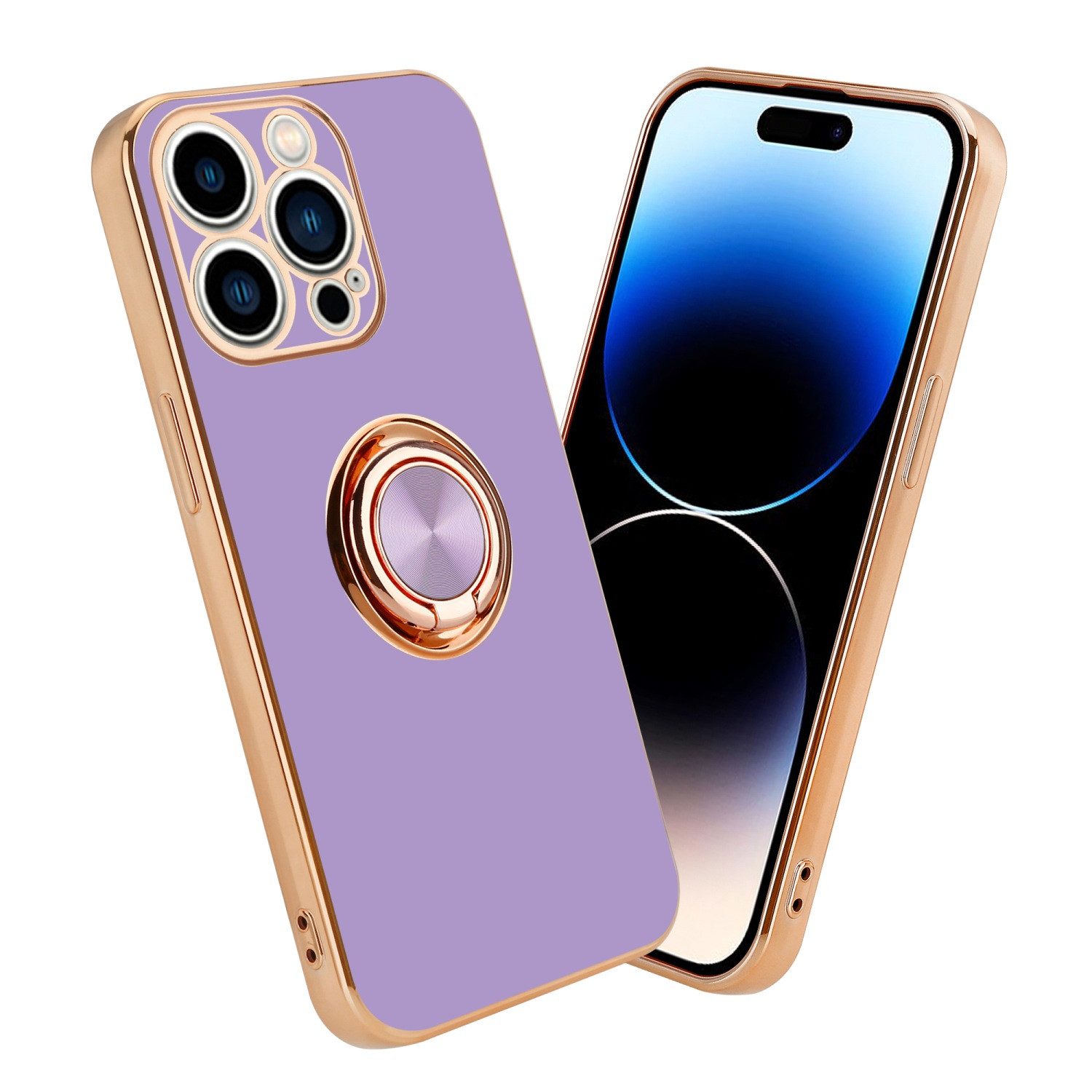 Cadorabo Handyhülle für iPhone 14 PRO Hülle Apple iPhone 14 PRO, Schutzhülle - TPU Silikon Hülle - mit Kameraschutz und Ring