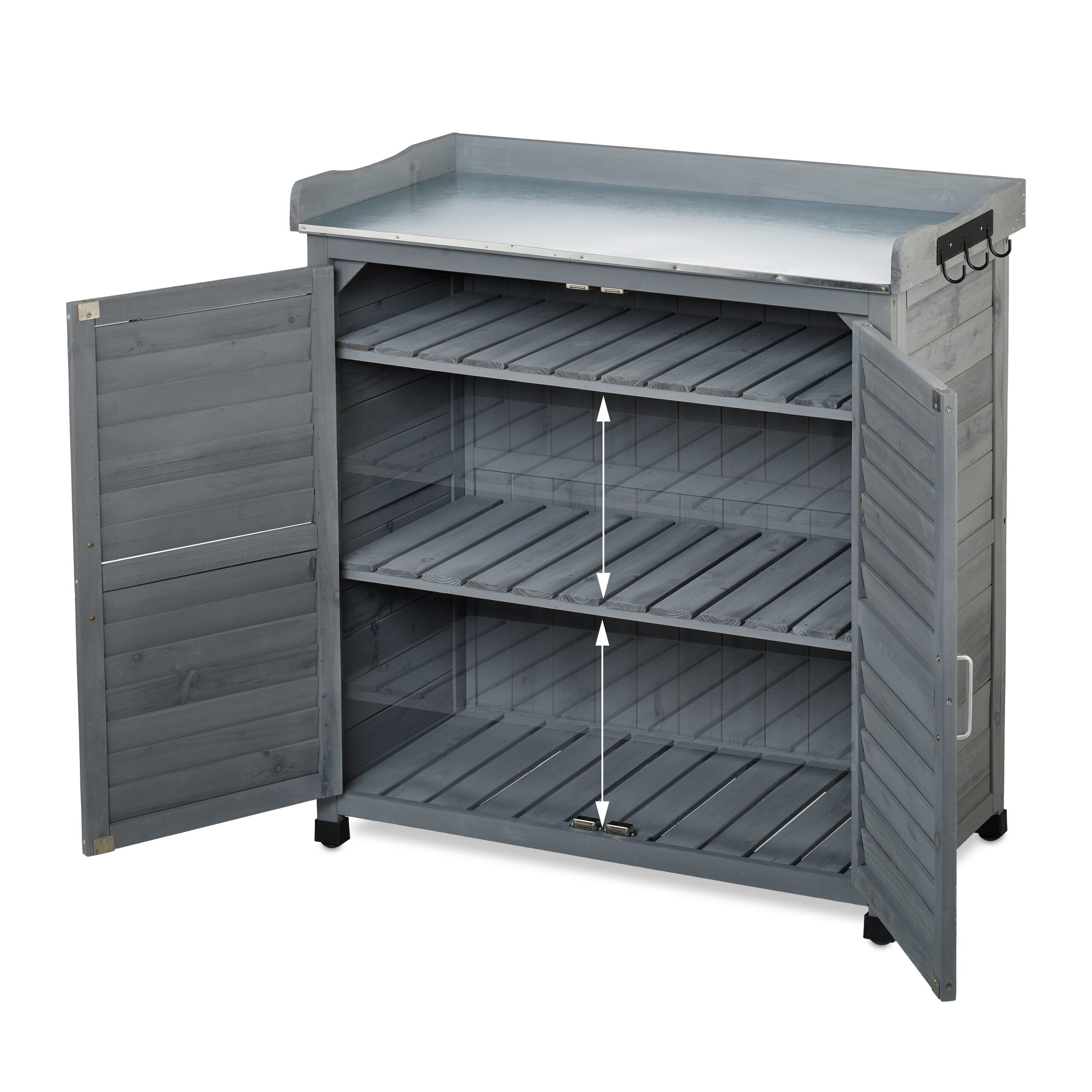 relaxdays Pflanztisch mit Unterschrank, grau