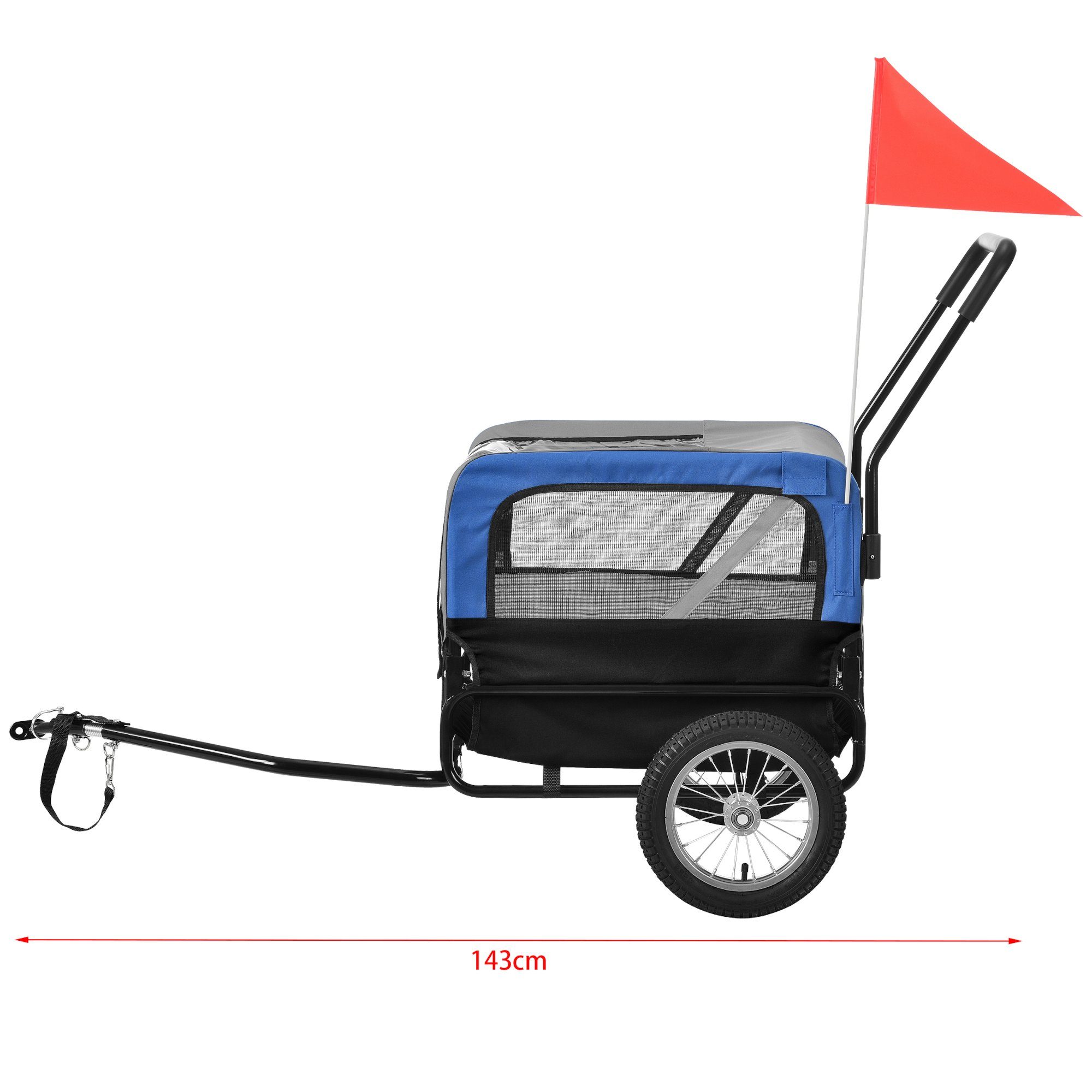 pro.tec bicycle dog trailer, 2 in 1 transport trailer cargo trailer jogger 143x67x96 cm blue