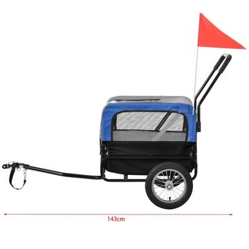 pro.tec Fahrradhundeanhänger, 2 in 1 Transportanhänger Lastenanhänger Jogger 143x67x96 cm Blau