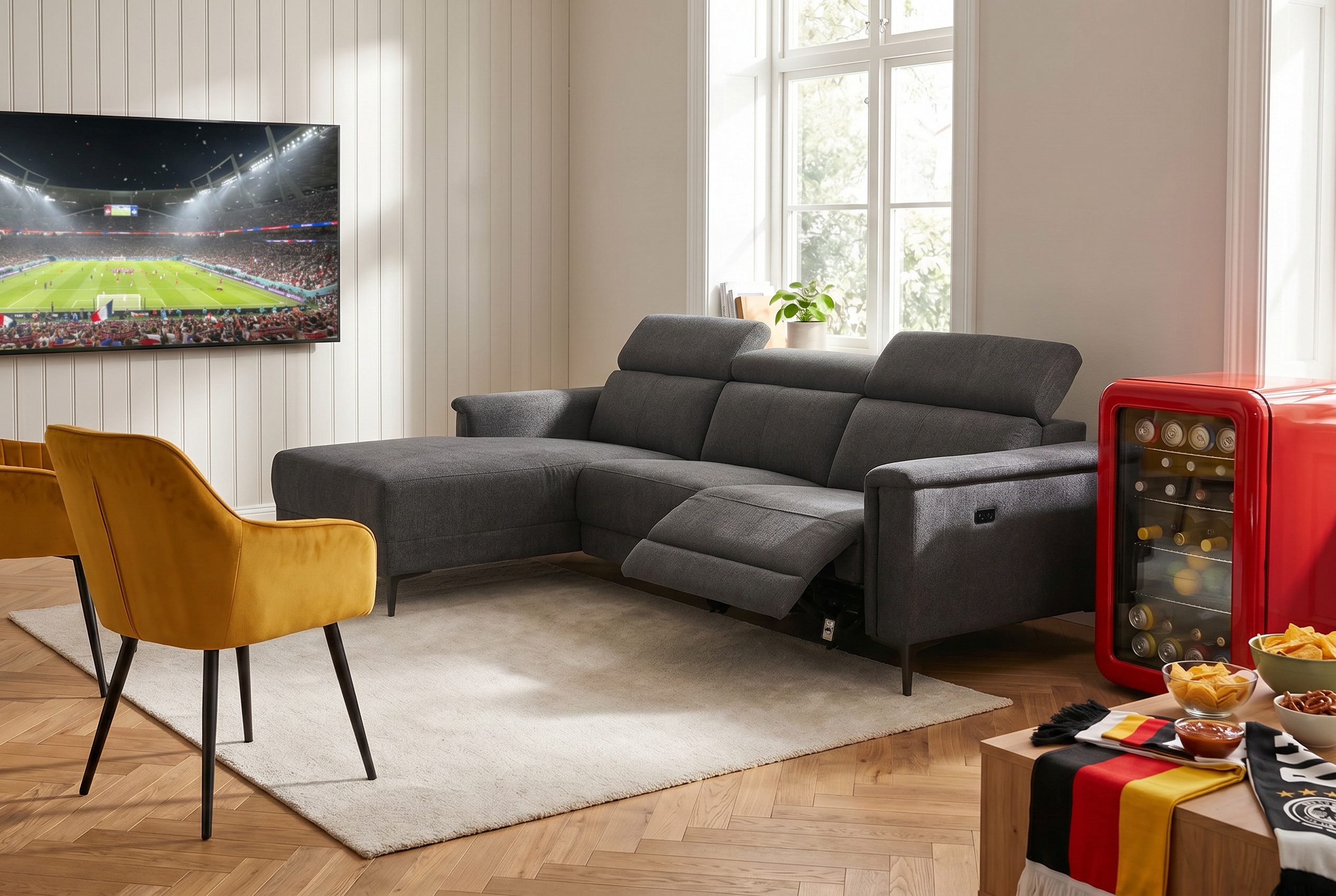 OTTO home Ecksofa LUND, Struktur-Bezug, L-Form, 261cm, man. /elektr. Relaxfunktion, auch mit USB A/C-Anschluss sowie Kopfteilverstellung