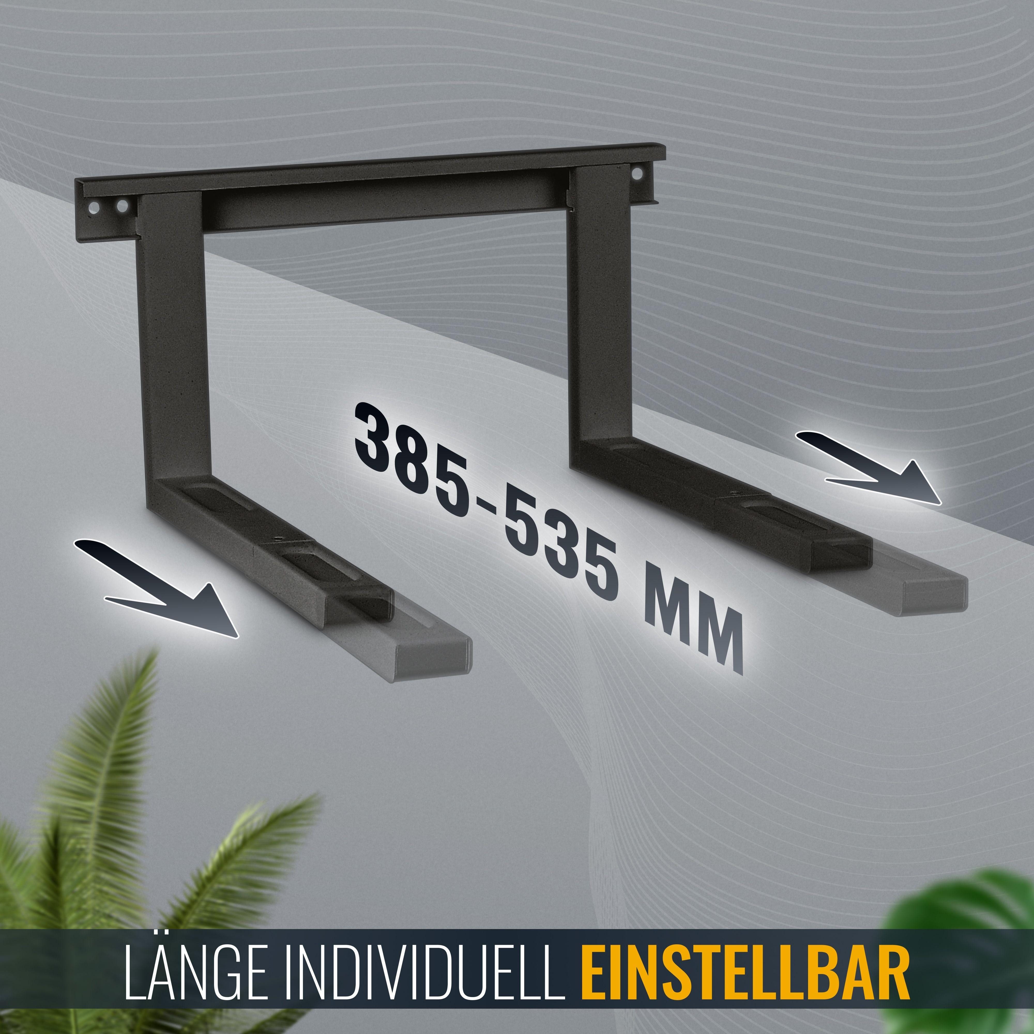 RICOO Mikrowellen-Wandhalterung Verstellbarer Wandhalter für Mikrowellen (2 Stück) WM0108, (Universal-Halterung für Mikrowelle, 1-tlg., 30 kg Belastbarkeit, Wandabstand min. 385 auf 535 mm, Mikrowellenhalter Mikrowellenregal universal Wand Regal Mikrowelle)
