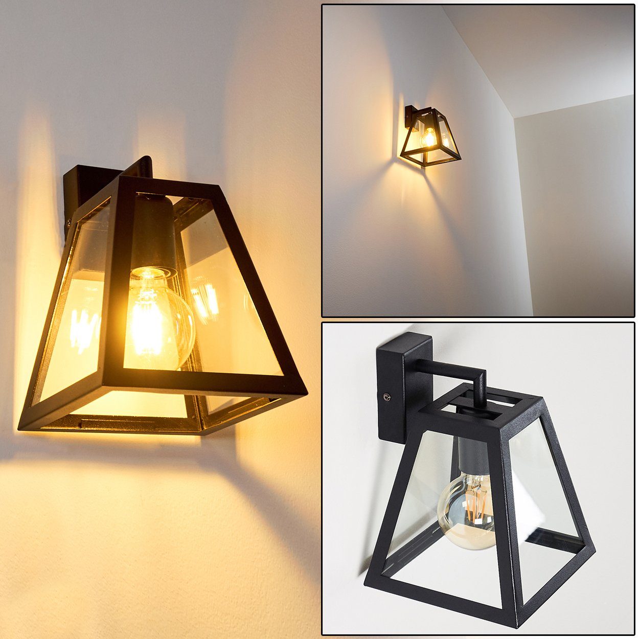 hofstein Wandleuchte »Sarmeola« klassische Wandlampe aus Schwarz/Klar, Glas max. mit Scheiben Lichteffekt, in und aus Leuchtmittel, Leuchte ohne 60W 1xE27 Metall/Glas