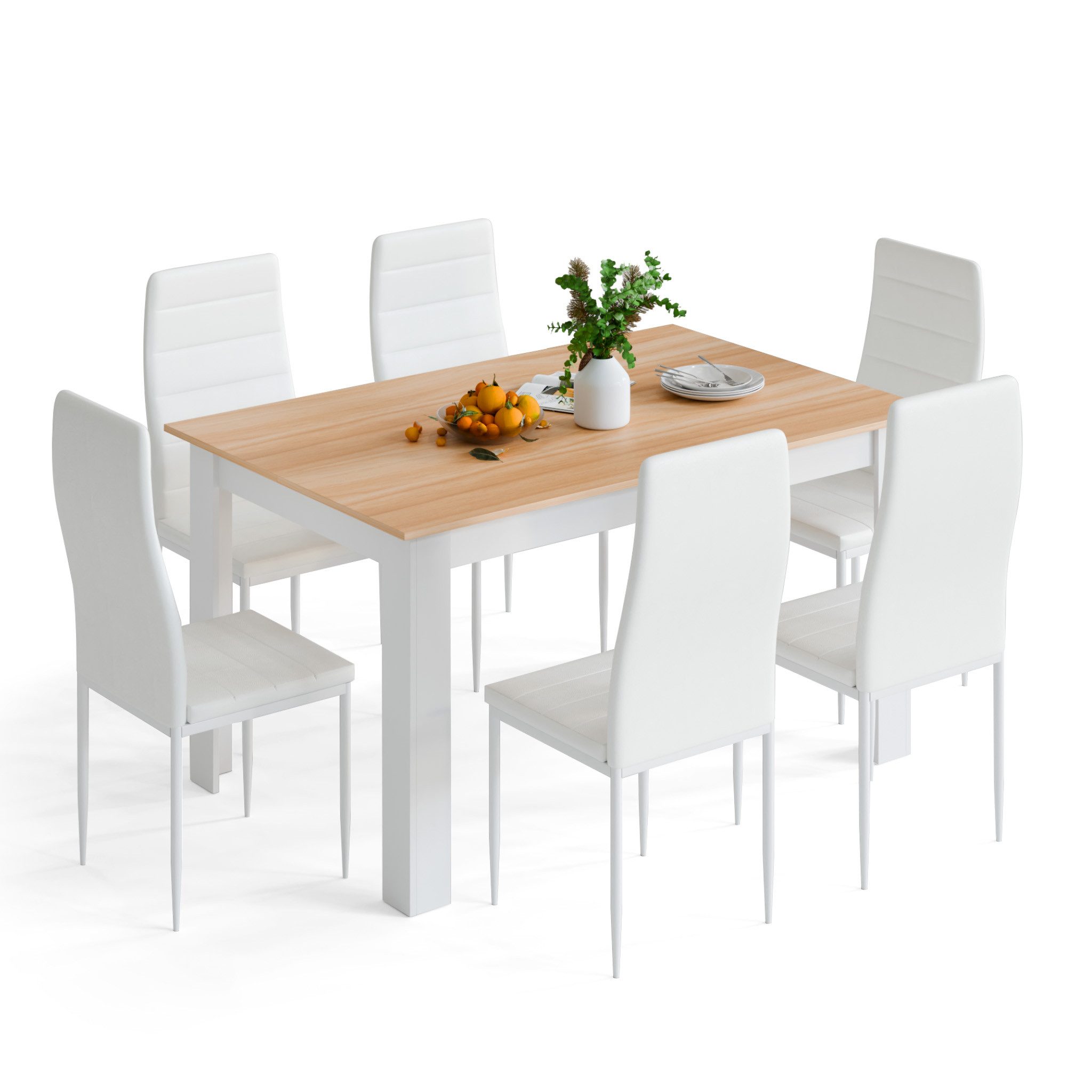 Mondeer Essgruppe Esszimmergruppe (Set, 7-tlg), mit 6 weiß Stühlen günstig online kaufen