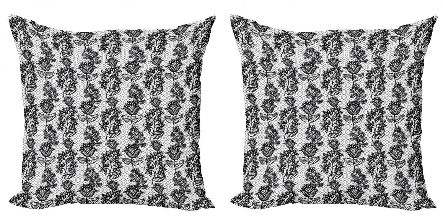 Kissenbezüge Modern Accent Doppelseitiger Abakuhaus (2 Stück), Schwarz-Weiss Lace-Art-Blumen Digitaldruck