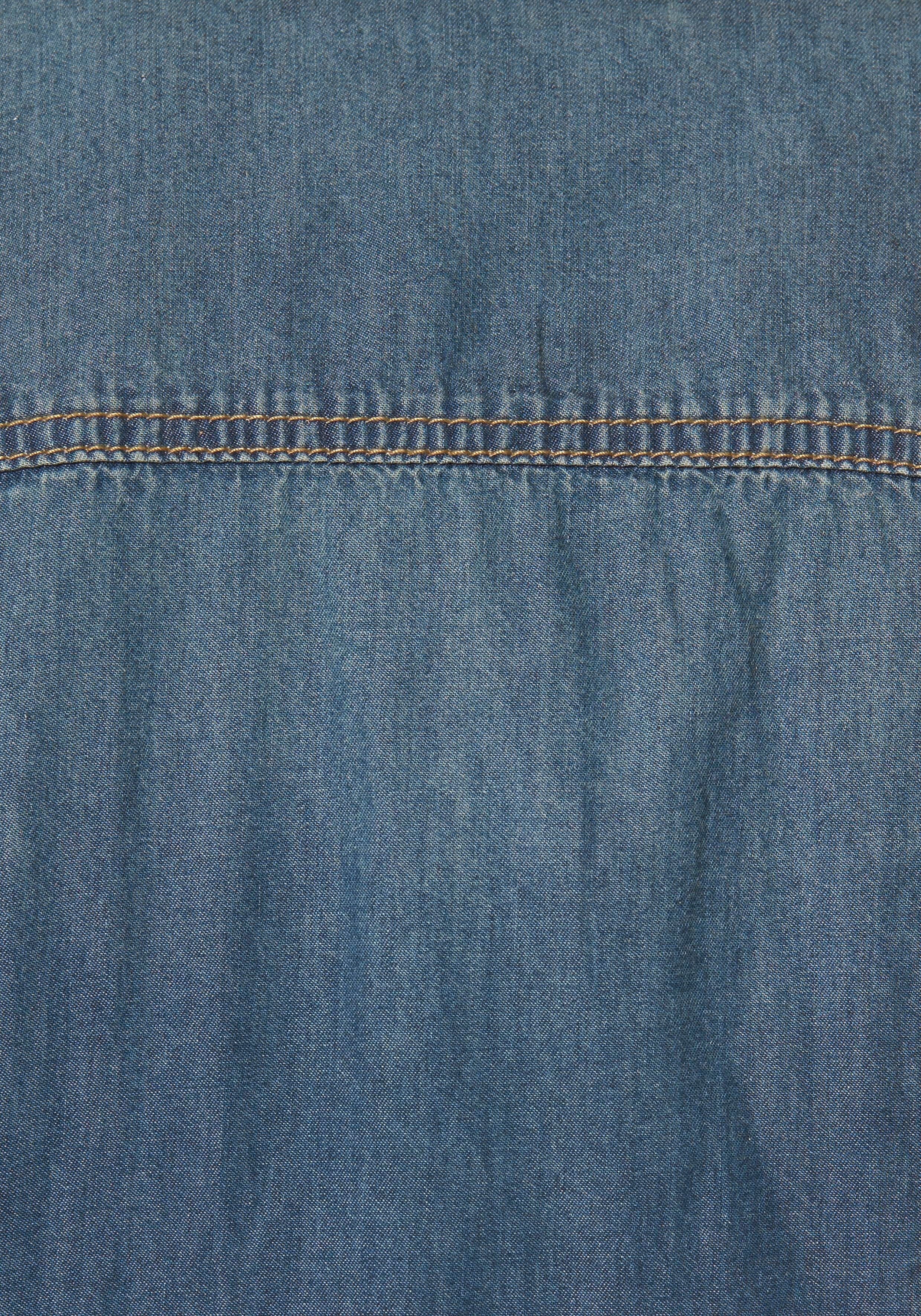 Arizona Jeansbluse mit Perlmuttoptik Knöpfen blue-used in