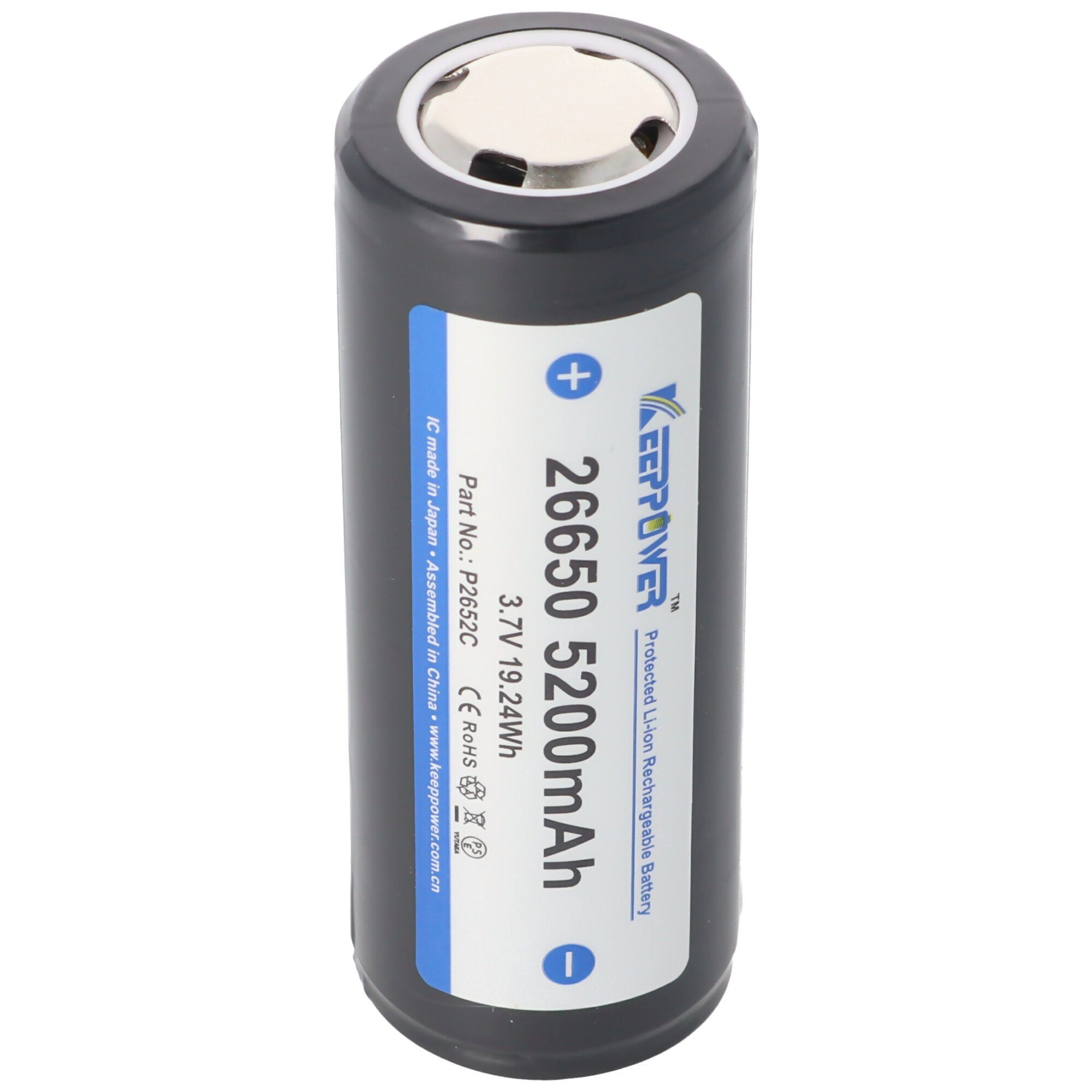 Keeppower Keeppower 26650 5200mAh 3,6V bis 3,7V Li-Ion Akku PCB geschützt 69,5x Akku 5200 mAh (3,6 V)