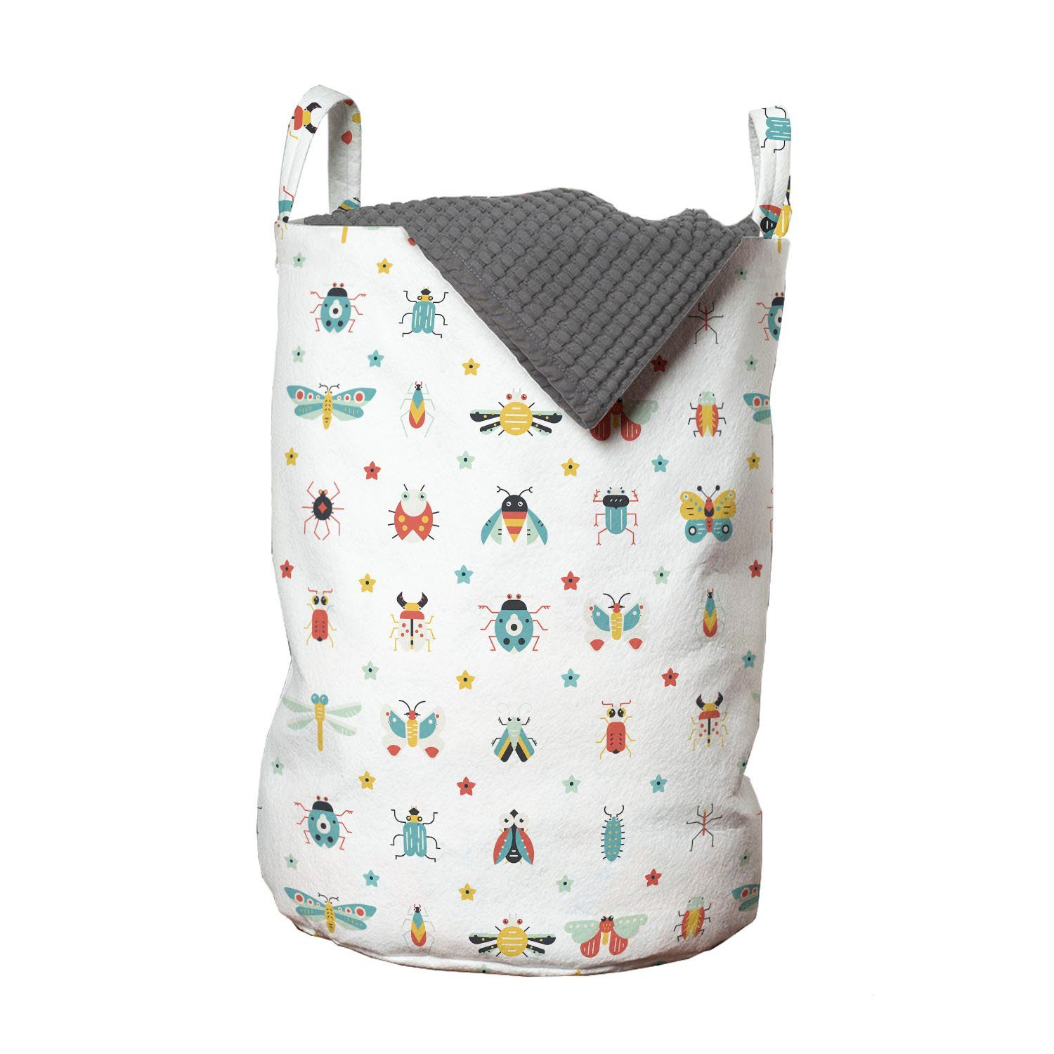 Abakuhaus Wäschesäckchen Wäschekorb mit Griffen Kordelzugverschluss für Waschsalons, Insekten Bunte verschiedene Bugs Sterne | Wäschesäcke