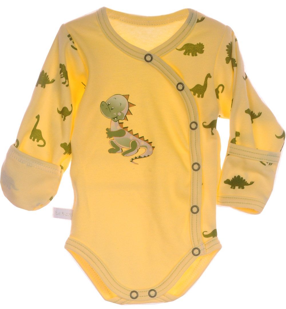 La Bortini Body & Hose Wickelbody Hose Baby Anzug 2tlg Set Body in Gelb mit Dino aus reiner Baumwolle, 44 50 56 62 68 74 80 86 92 98