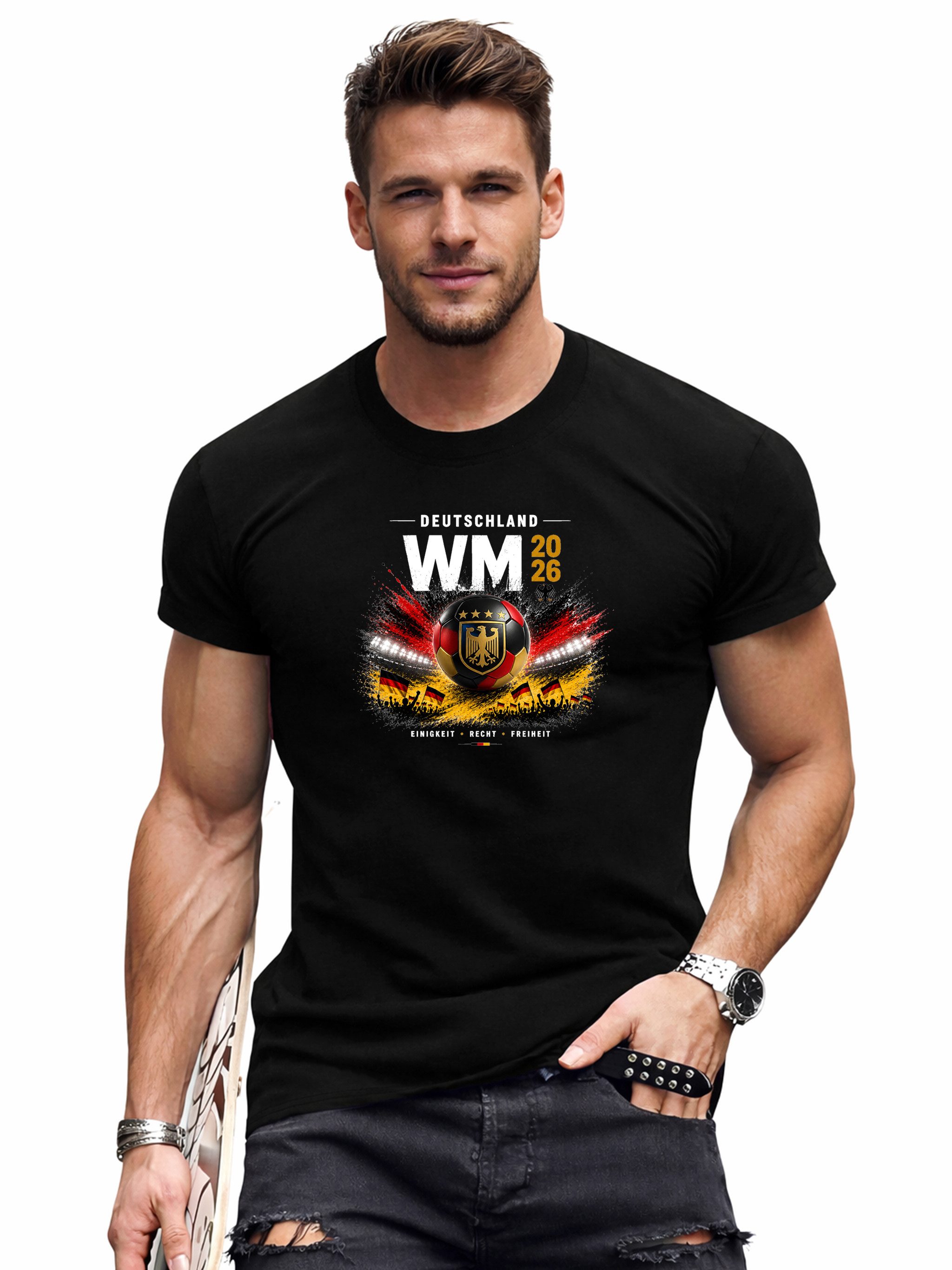 RMK T-Shirt Herren T-Shirt Basic Rundhalls Fußball Deutschland WM 2026 100% Baumwolle