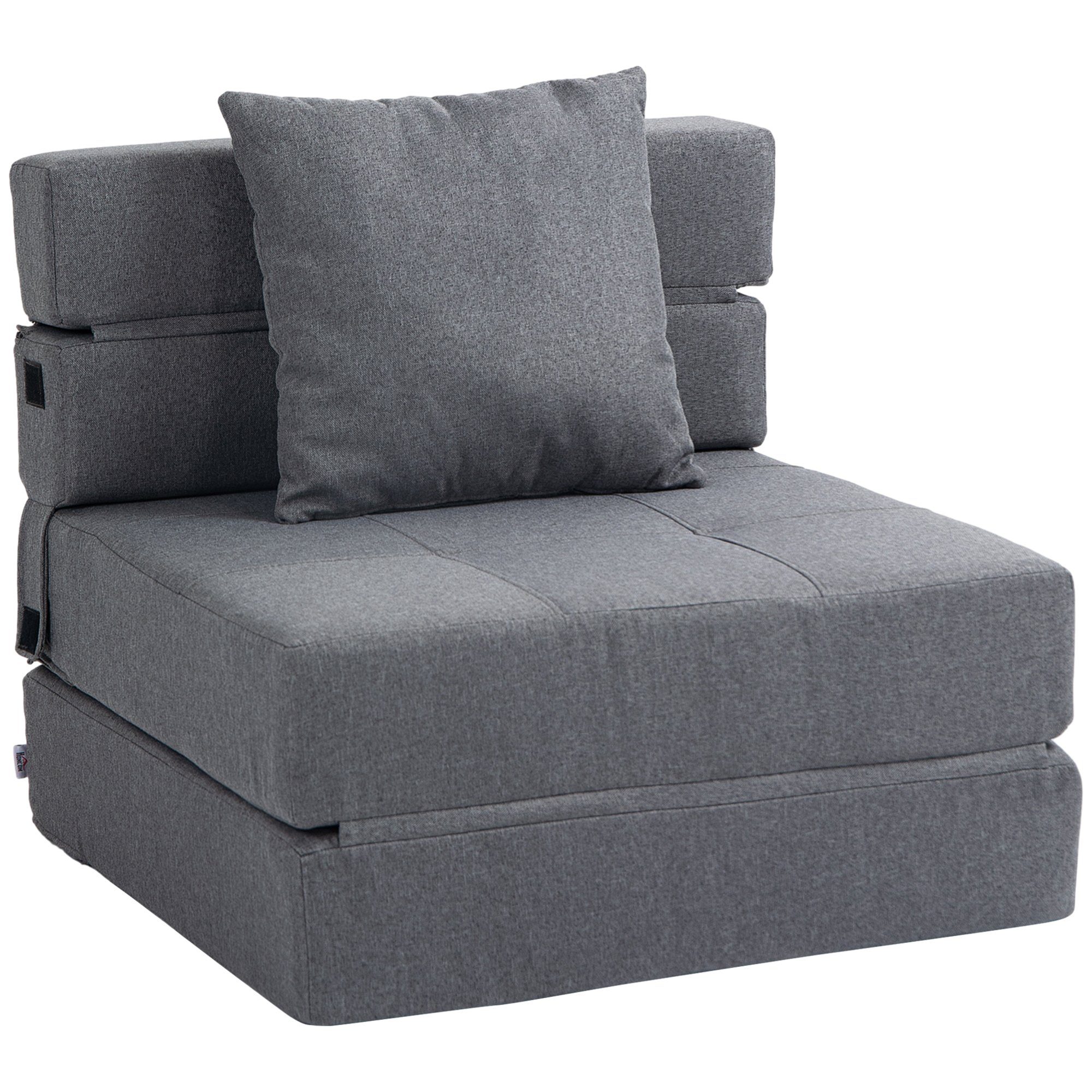 HOMCOM Sessel Einzelsofa mit Kissen, Klappsessel, 2-in-1 Design (Schlafsessel, 1-St., Bettsessel), bis 100 kg Belastbar, Dunkelgrau Dunkelgrau | Dunkelgrau | Funktionssessel